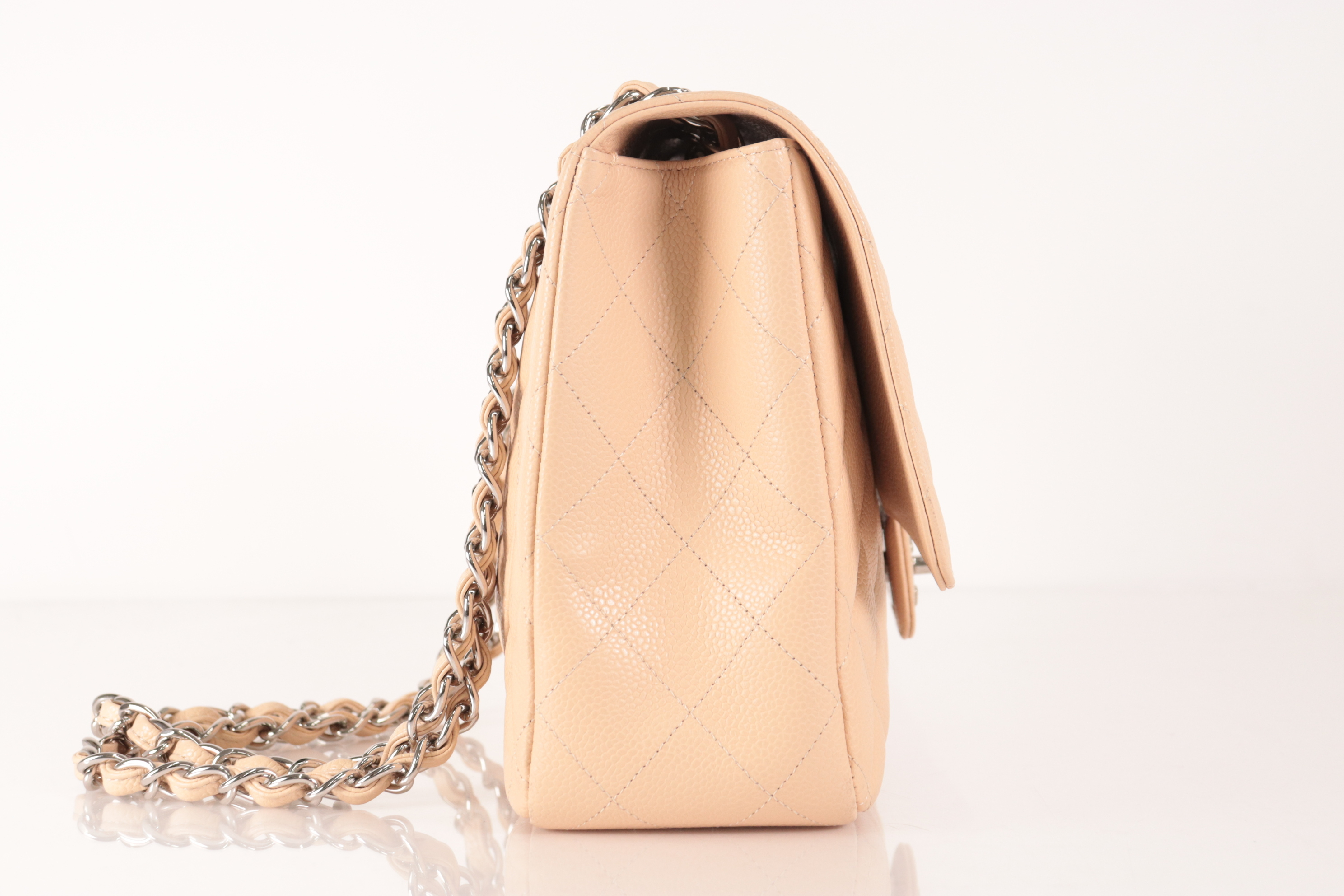 Caviar Chain Shoulder Bag W30 Beige Silver Hardware Serial Number 28 — view 5
