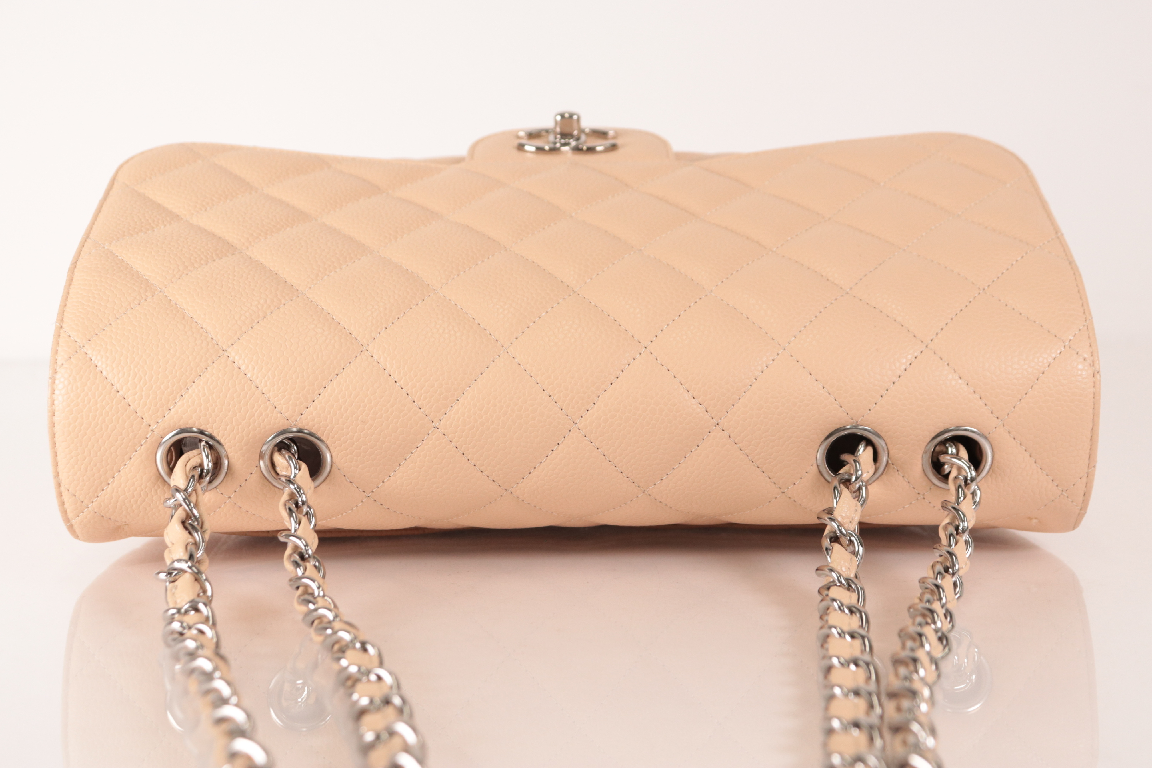 Caviar Chain Shoulder Bag W30 Beige Silver Hardware Serial Number 28 — view 6