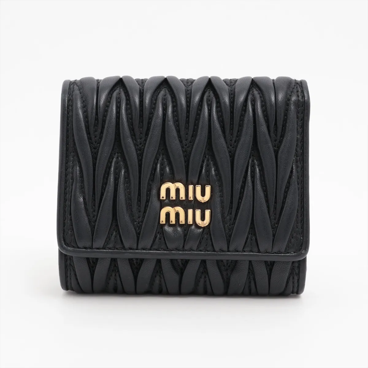 Matelasse Leather Compact Wallet Black