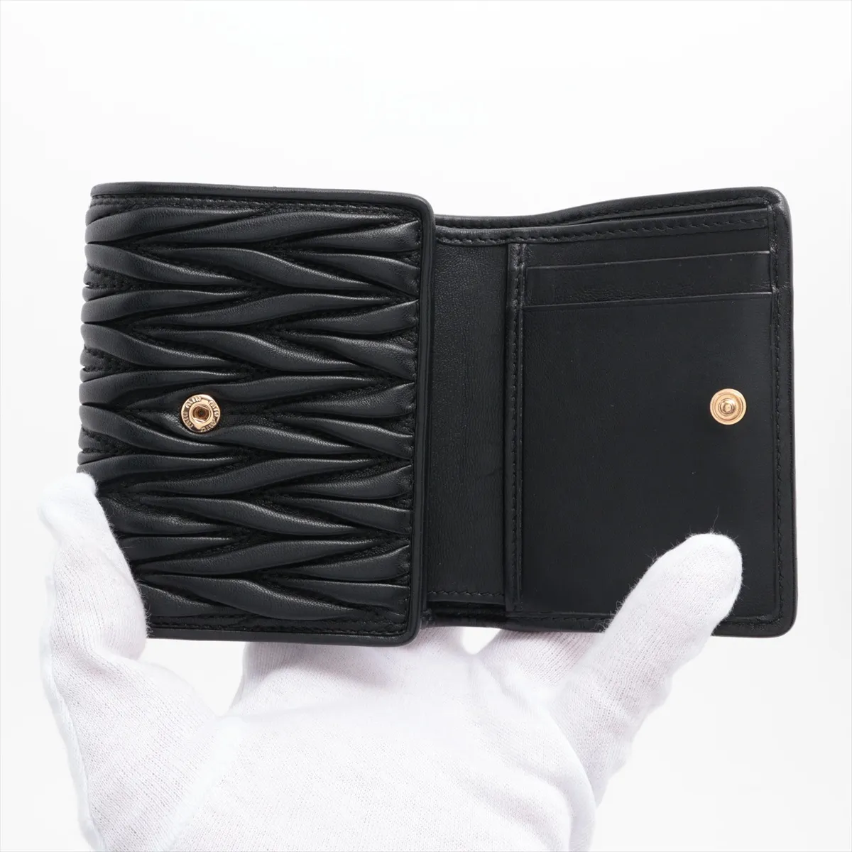 Matelasse Leather Compact Wallet Black — view 3
