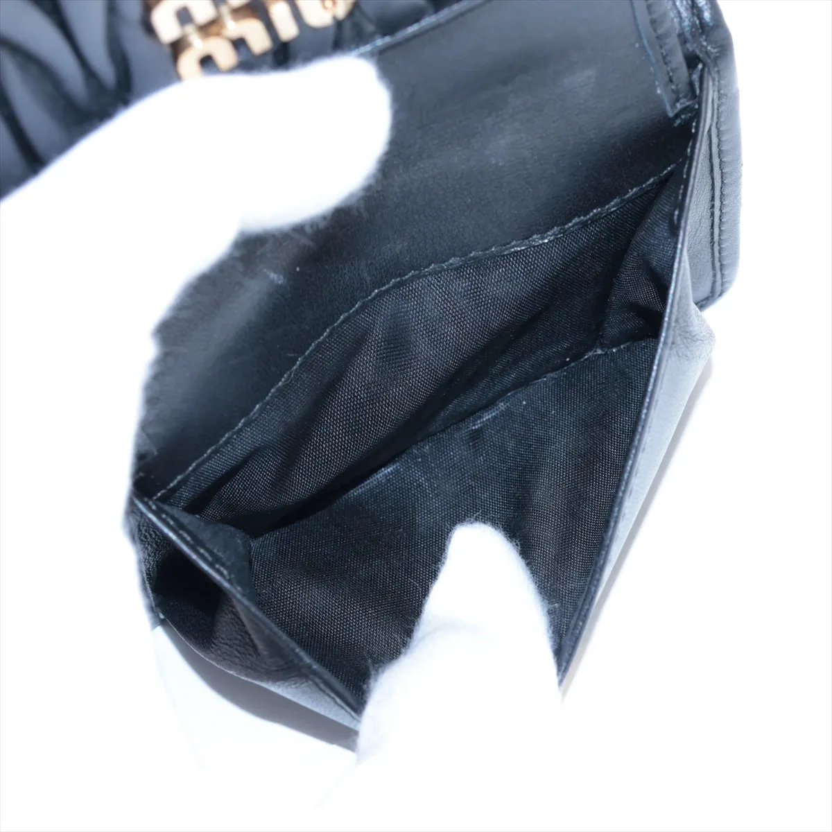 Matelasse Leather Compact Wallet Black — view 6