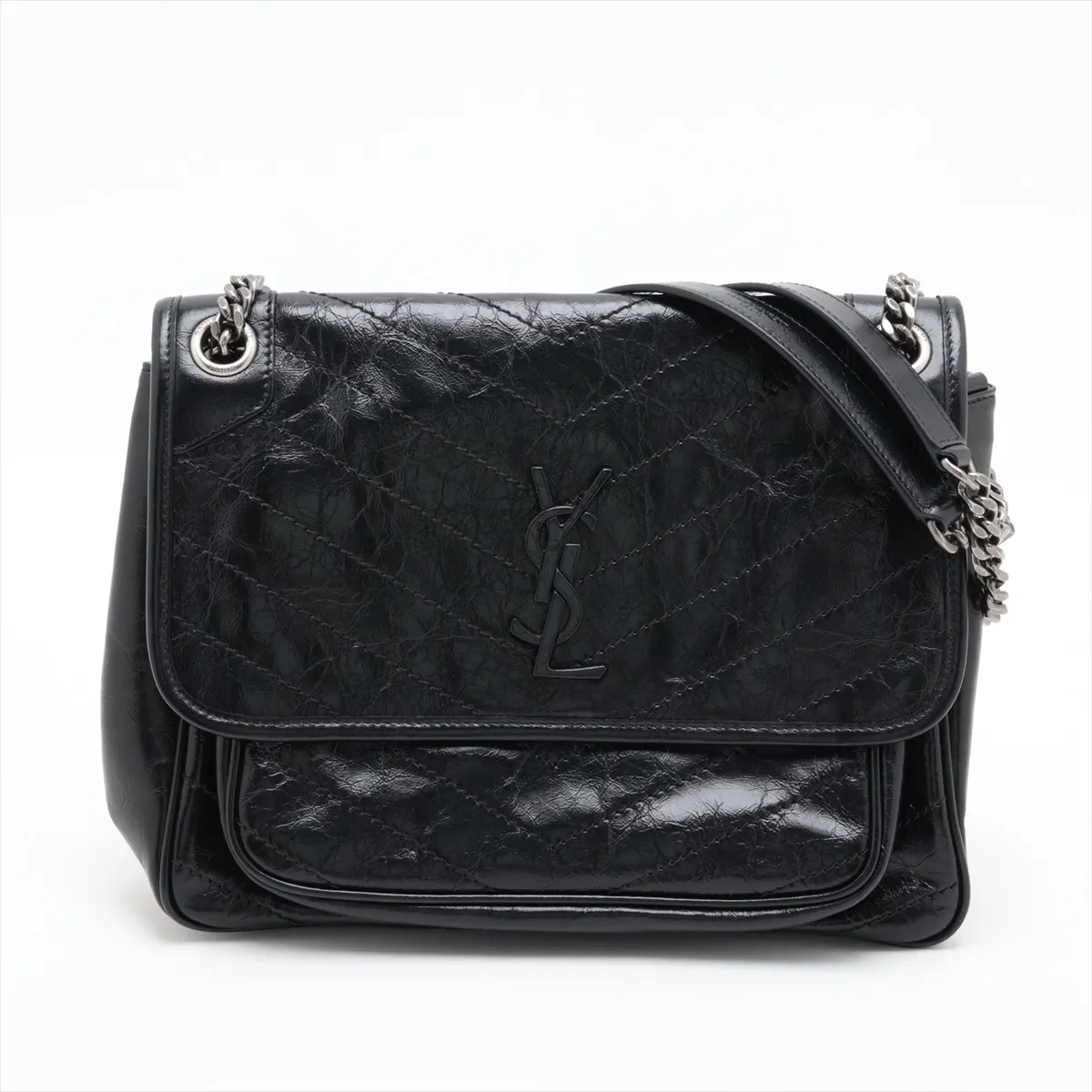 Niki 633158 Leather Chain Shoulder Bag, Black