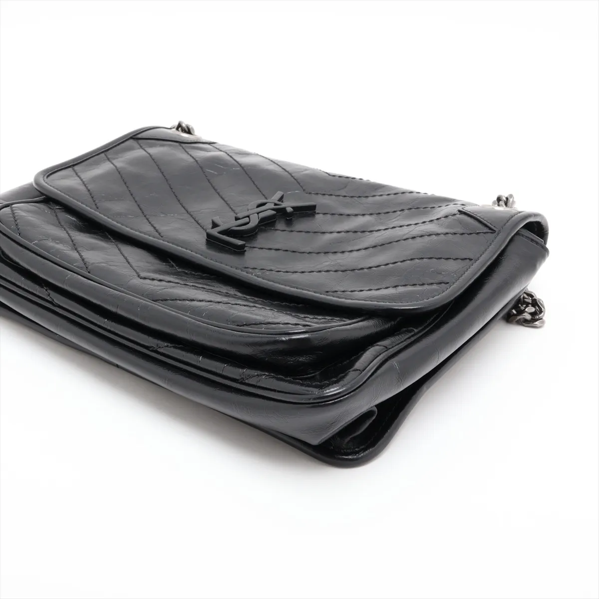 Niki 633158 Leather Chain Shoulder Bag, Black — view 3