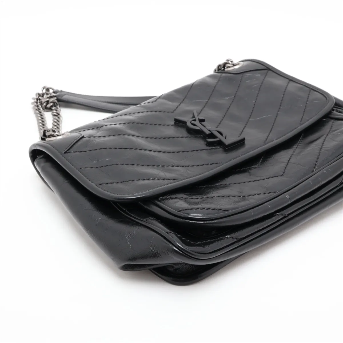 Niki 633158 Leather Chain Shoulder Bag, Black — view 4
