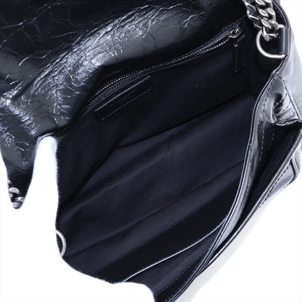 Niki 633158 Leather Chain Shoulder Bag, Black — view 7