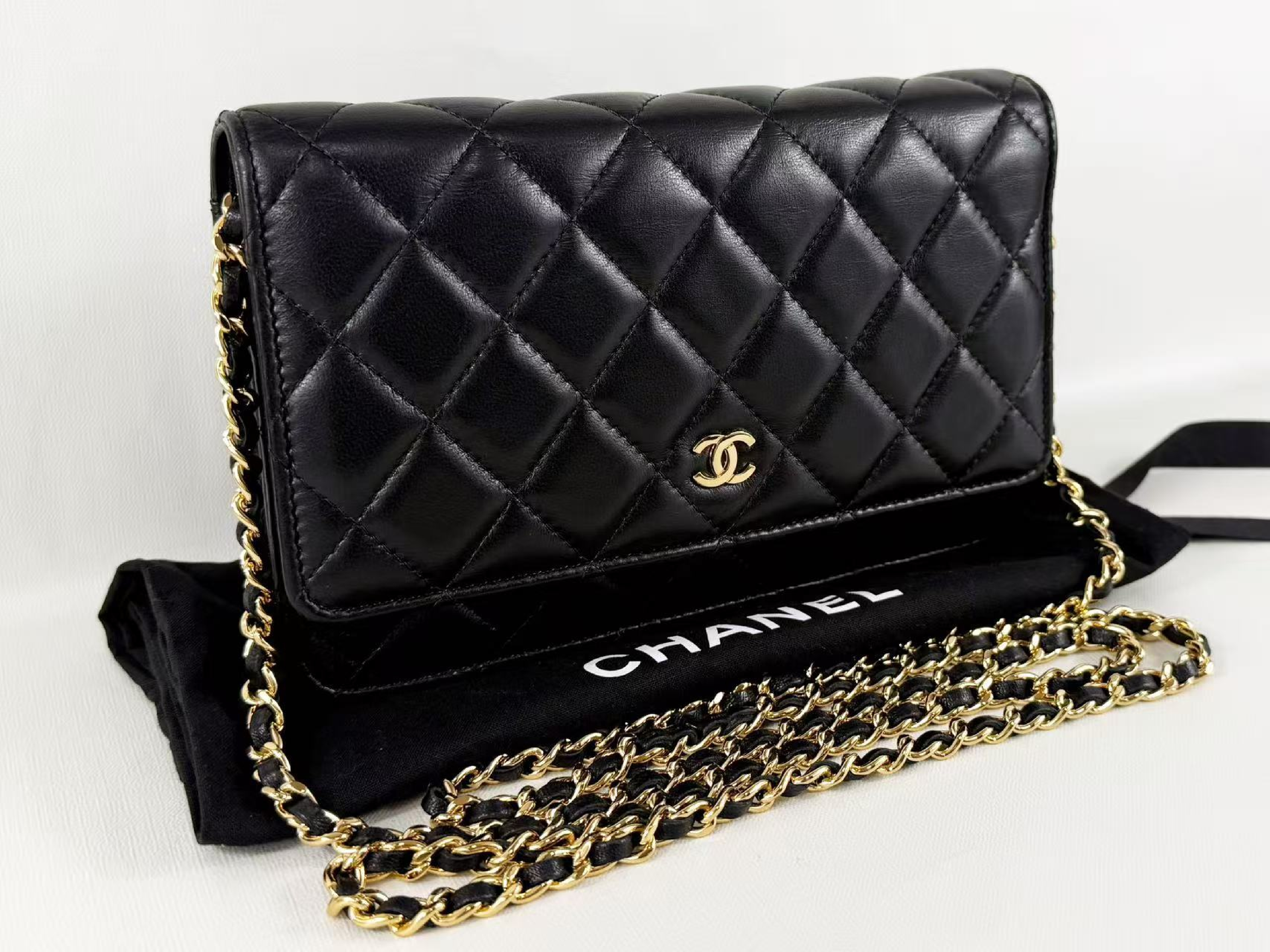 Black Lambskin Matelassé Shoulder Bag, New Hardware, WOC, Approx. 19cm W, Serial Number 29-series, with Dust Bag and Seal, Gold Hardware, 29361294 — view 2