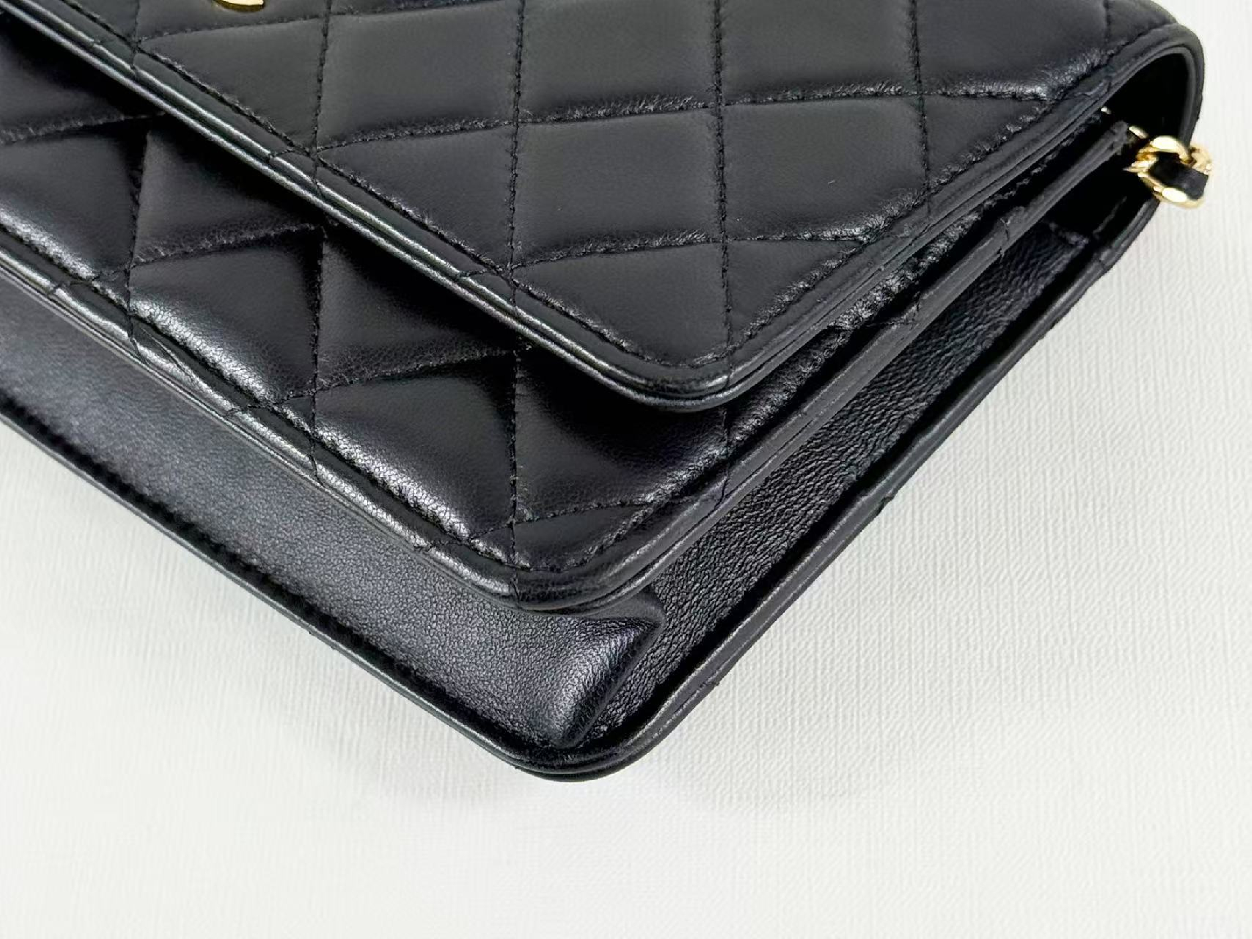 Black Lambskin Matelassé Shoulder Bag, New Hardware, WOC, Approx. 19cm W, Serial Number 29-series, with Dust Bag and Seal, Gold Hardware, 29361294 — view 11