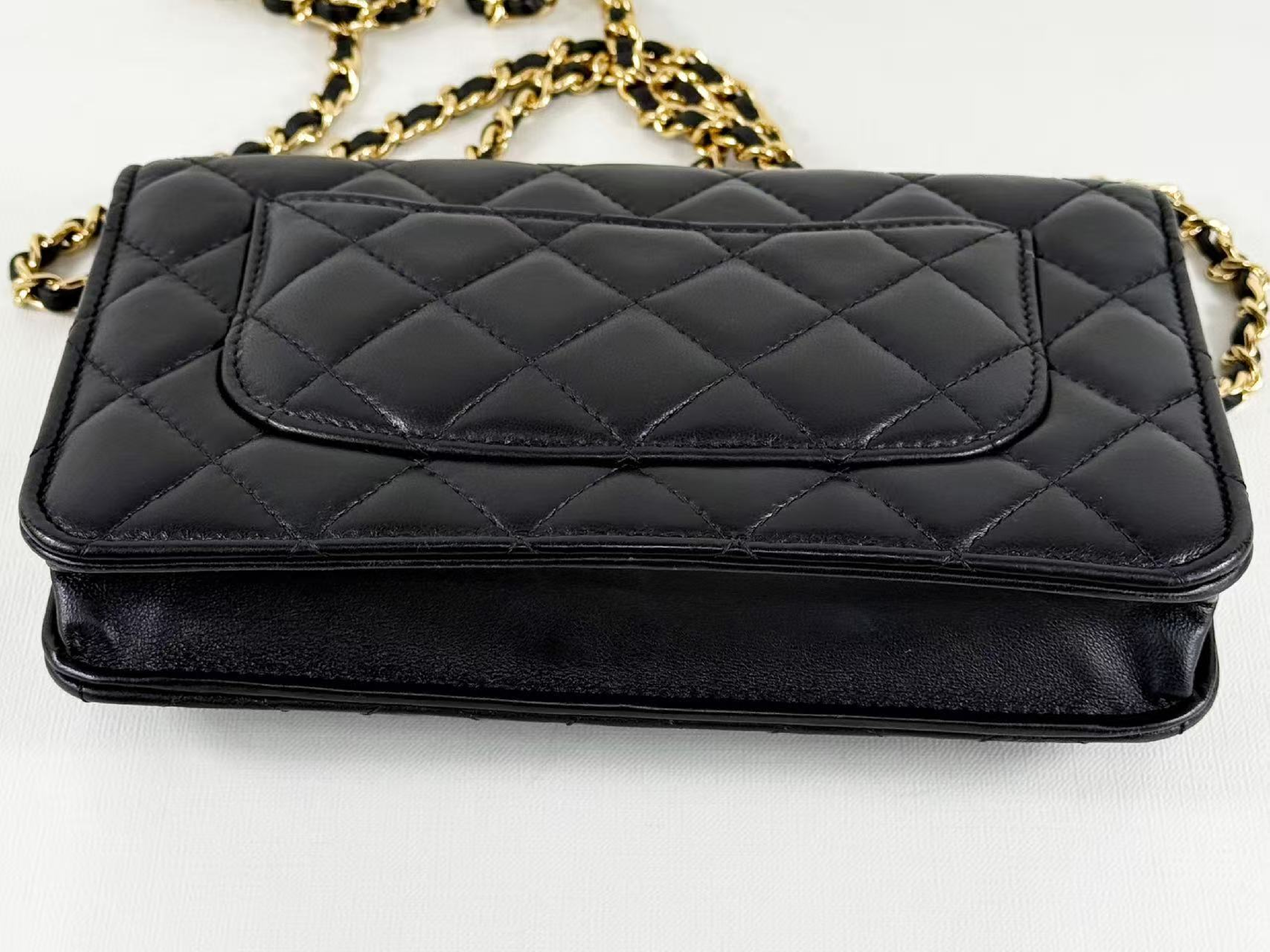 Black Lambskin Matelassé Shoulder Bag, New Hardware, WOC, Approx. 19cm W, Serial Number 29-series, with Dust Bag and Seal, Gold Hardware, 29361294 — view 12