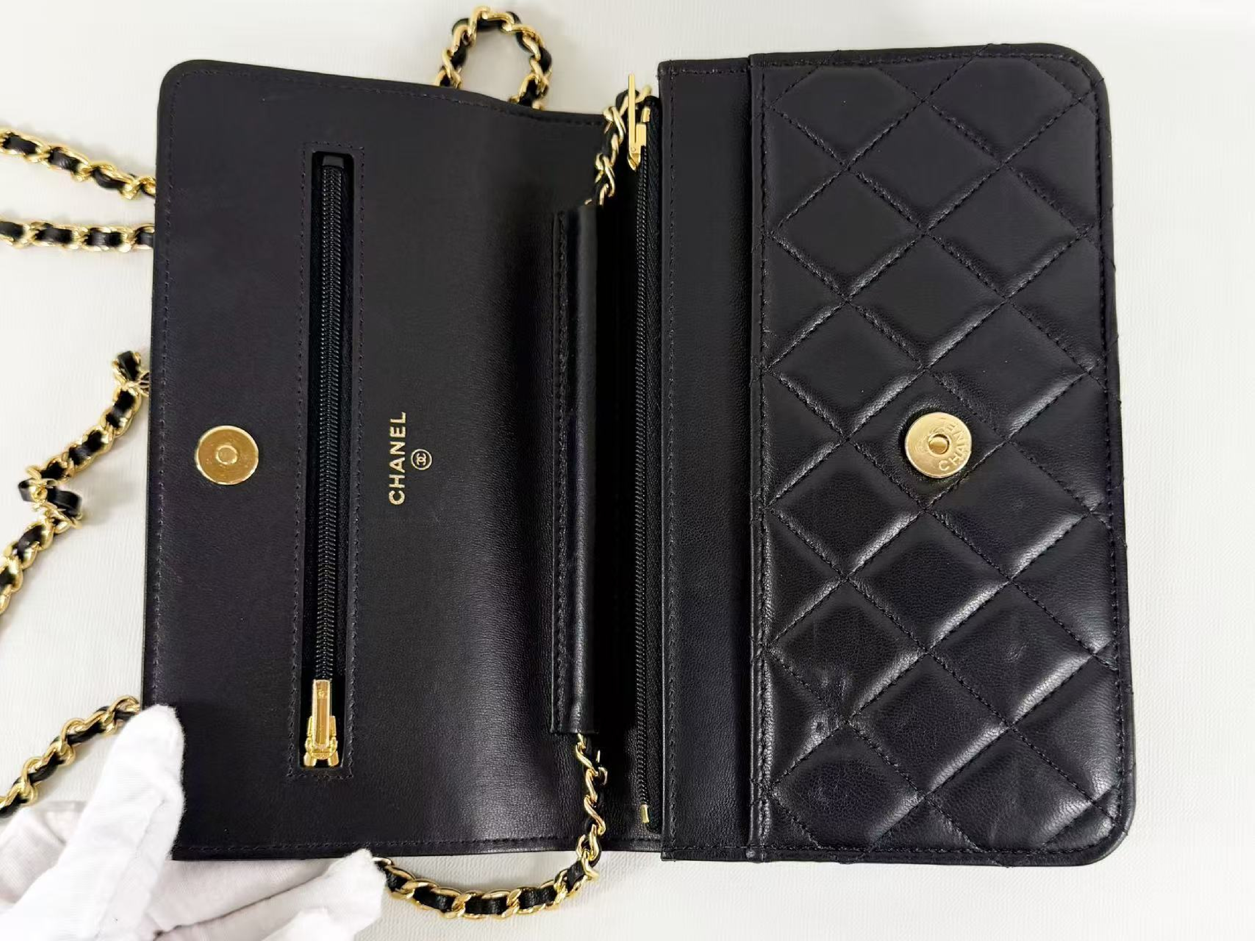 Black Lambskin Matelassé Shoulder Bag, New Hardware, WOC, Approx. 19cm W, Serial Number 29-series, with Dust Bag and Seal, Gold Hardware, 29361294 — view 14