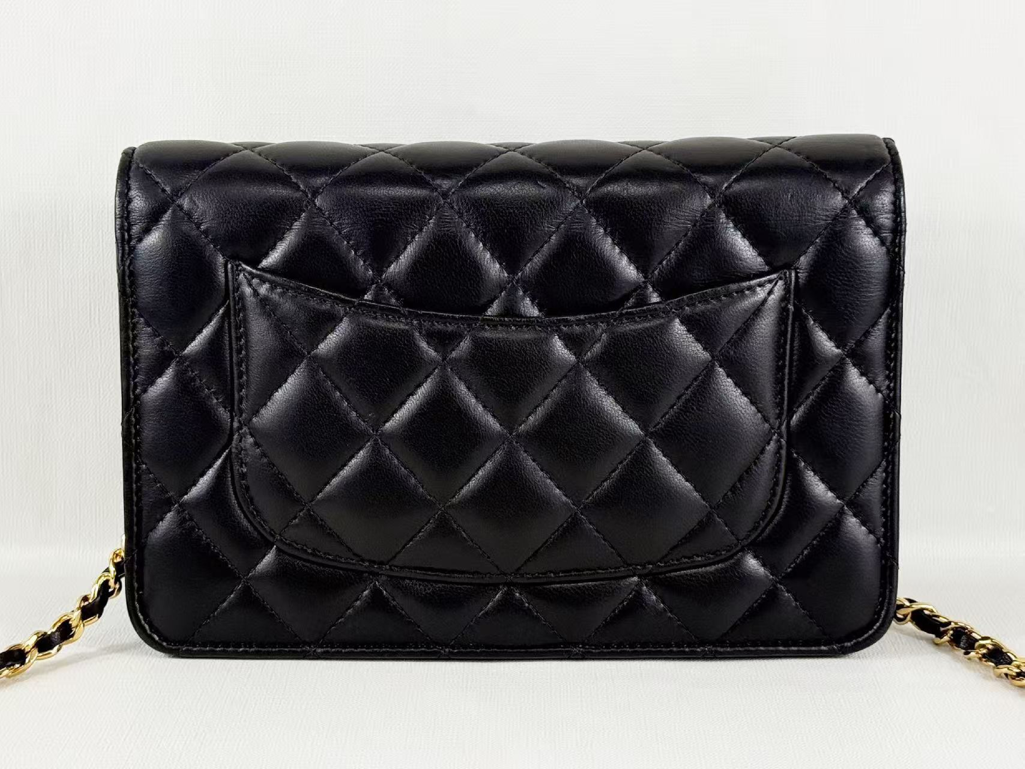 Black Lambskin Matelassé Shoulder Bag, New Hardware, WOC, Approx. 19cm W, Serial Number 29-series, with Dust Bag and Seal, Gold Hardware, 29361294 — view 3