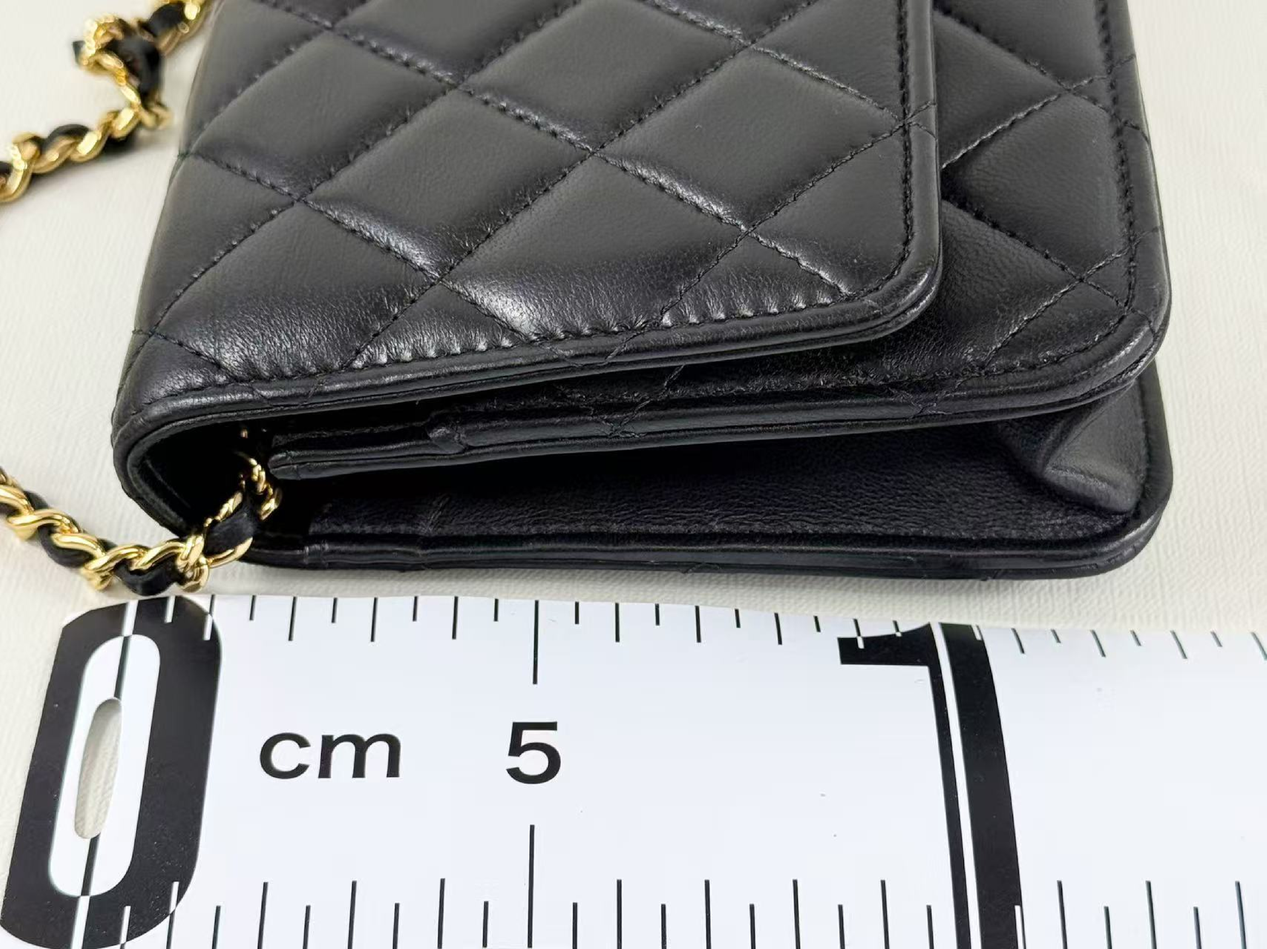 Black Lambskin Matelassé Shoulder Bag, New Hardware, WOC, Approx. 19cm W, Serial Number 29-series, with Dust Bag and Seal, Gold Hardware, 29361294 — view 5