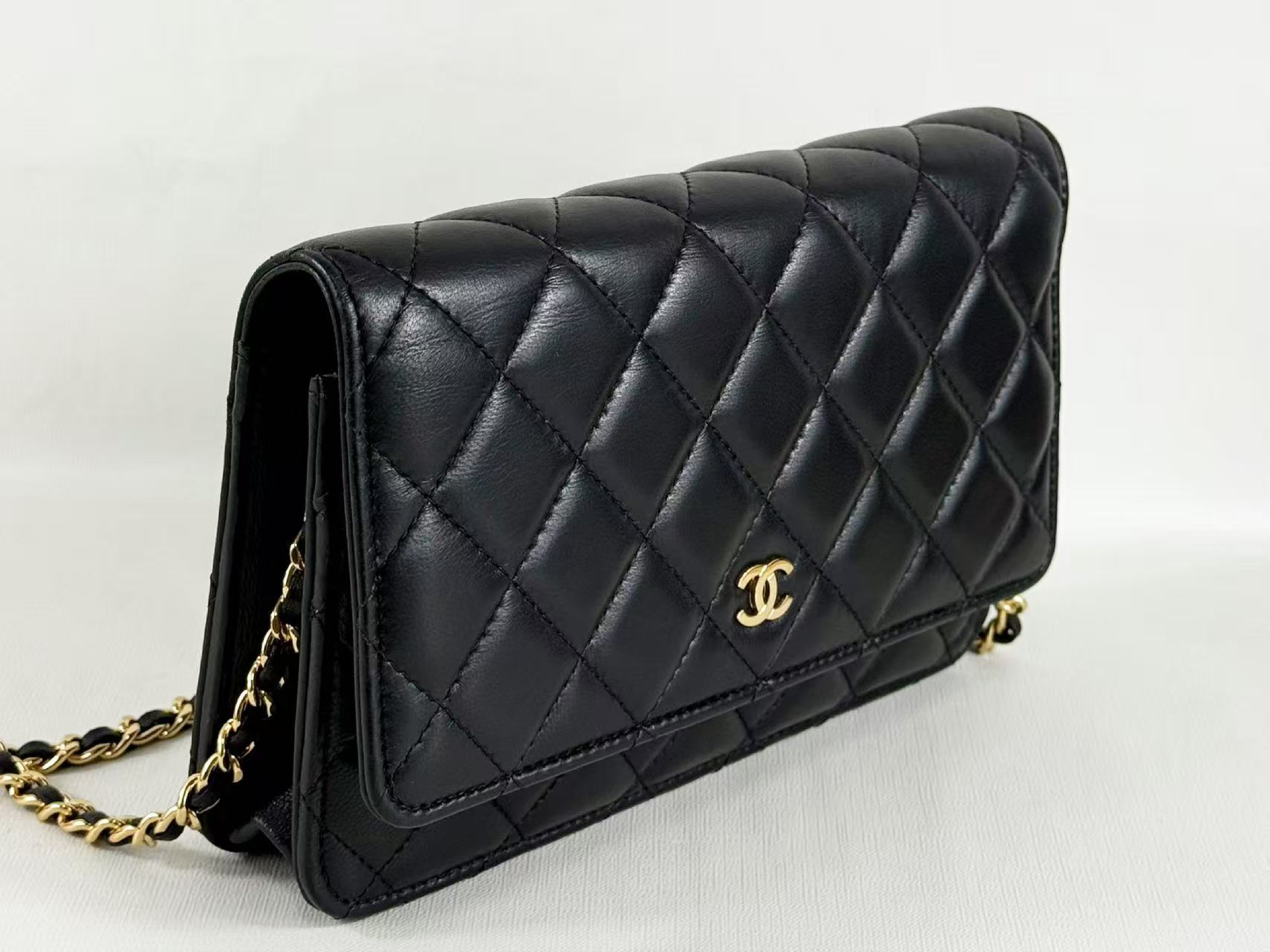 Black Lambskin Matelassé Shoulder Bag, New Hardware, WOC, Approx. 19cm W, Serial Number 29-series, with Dust Bag and Seal, Gold Hardware, 29361294 — view 6