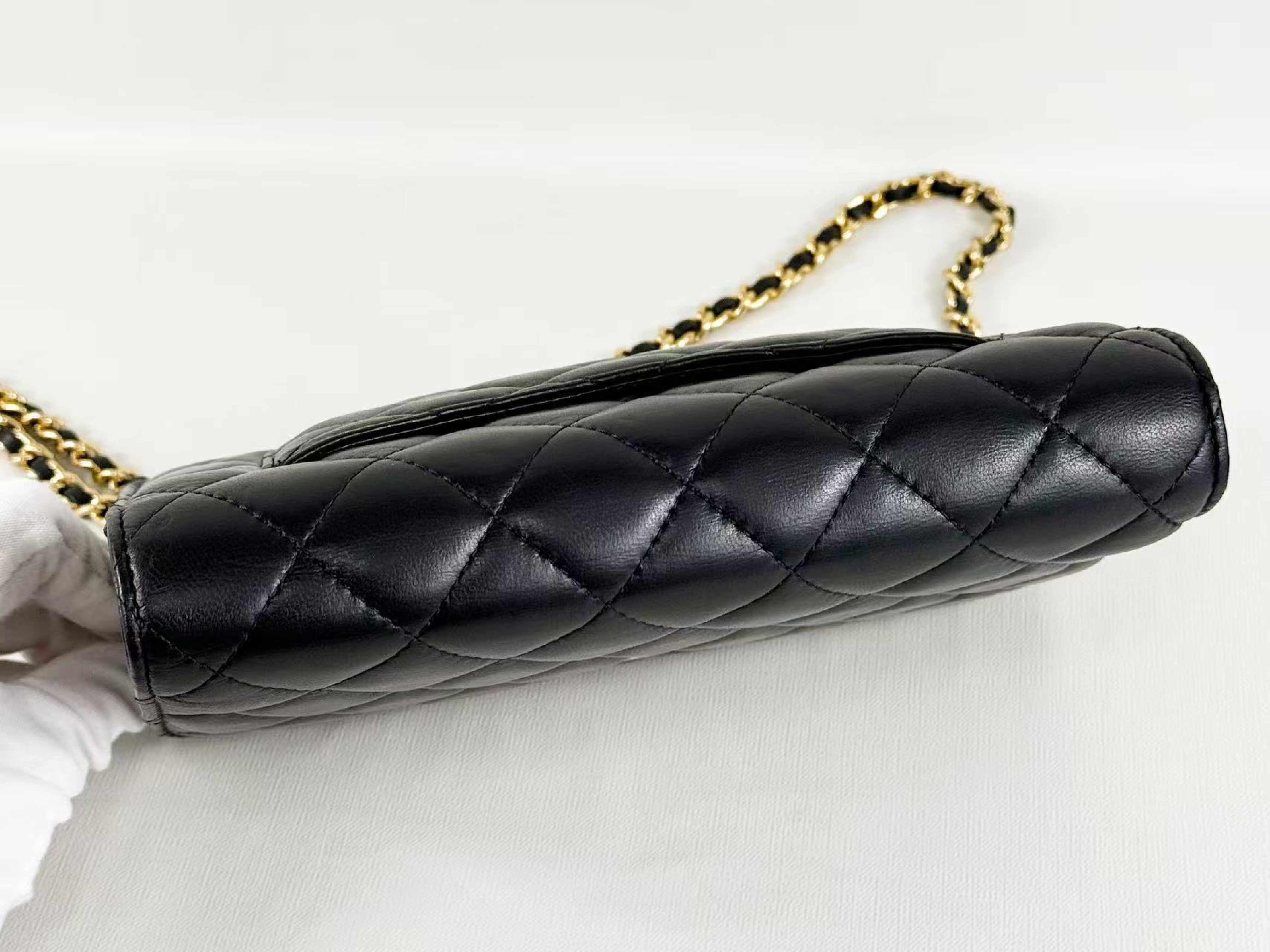 Black Lambskin Matelassé Shoulder Bag, New Hardware, WOC, Approx. 19cm W, Serial Number 29-series, with Dust Bag and Seal, Gold Hardware, 29361294 — view 7