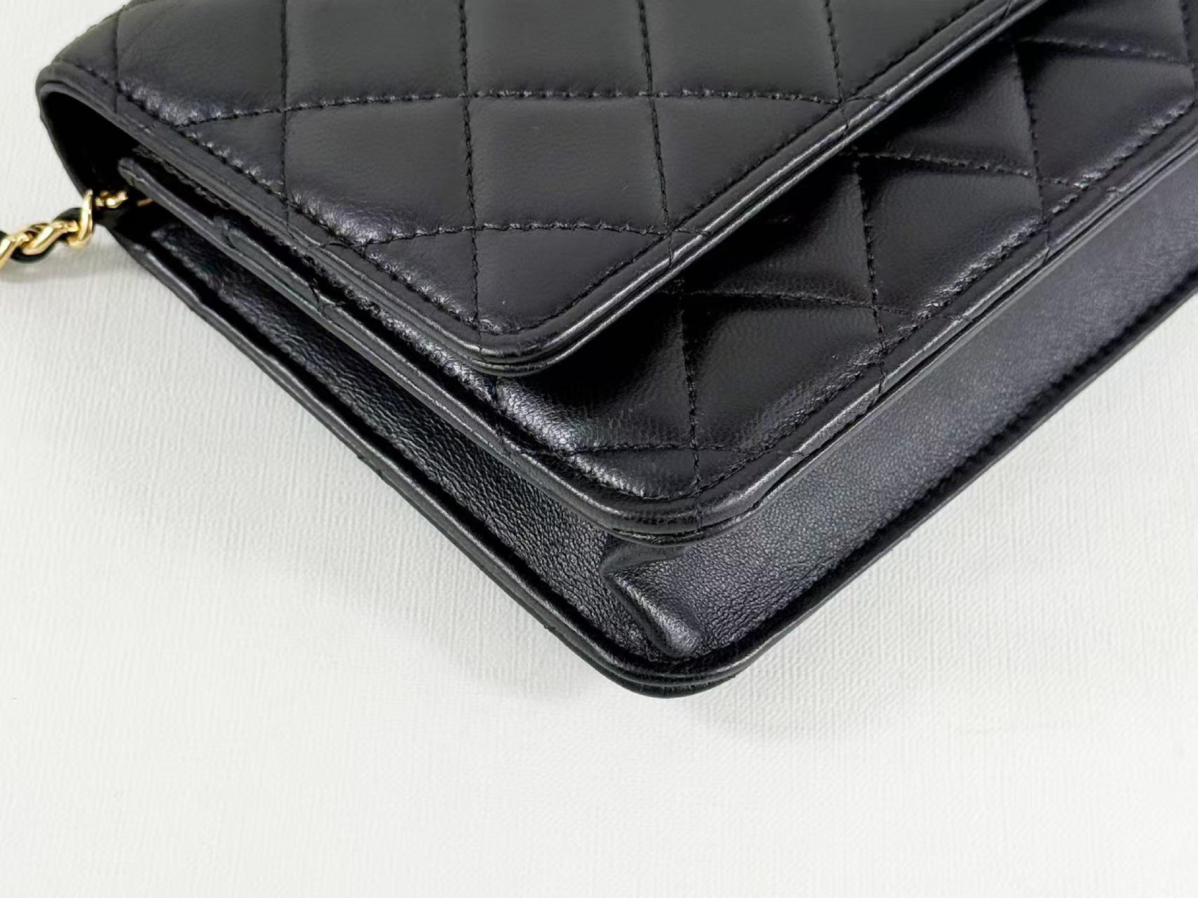 Black Lambskin Matelassé Shoulder Bag, New Hardware, WOC, Approx. 19cm W, Serial Number 29-series, with Dust Bag and Seal, Gold Hardware, 29361294 — view 10