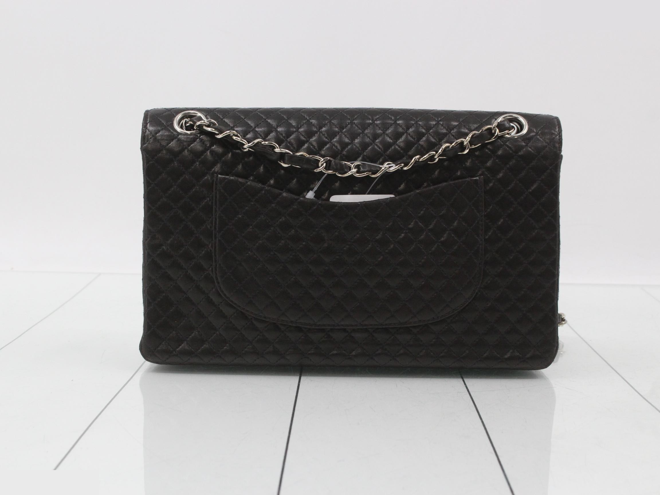 Micro Matelassé Double Chain Shoulder Bag, Lambskin, Black, Silver Hardware, Series 3, W25 — view 2