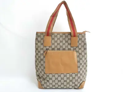GG Canvas Tote Bag, GG Canvas Leather, Vertical, Sherry Line, Handbag, A4, Business Tote Bag
