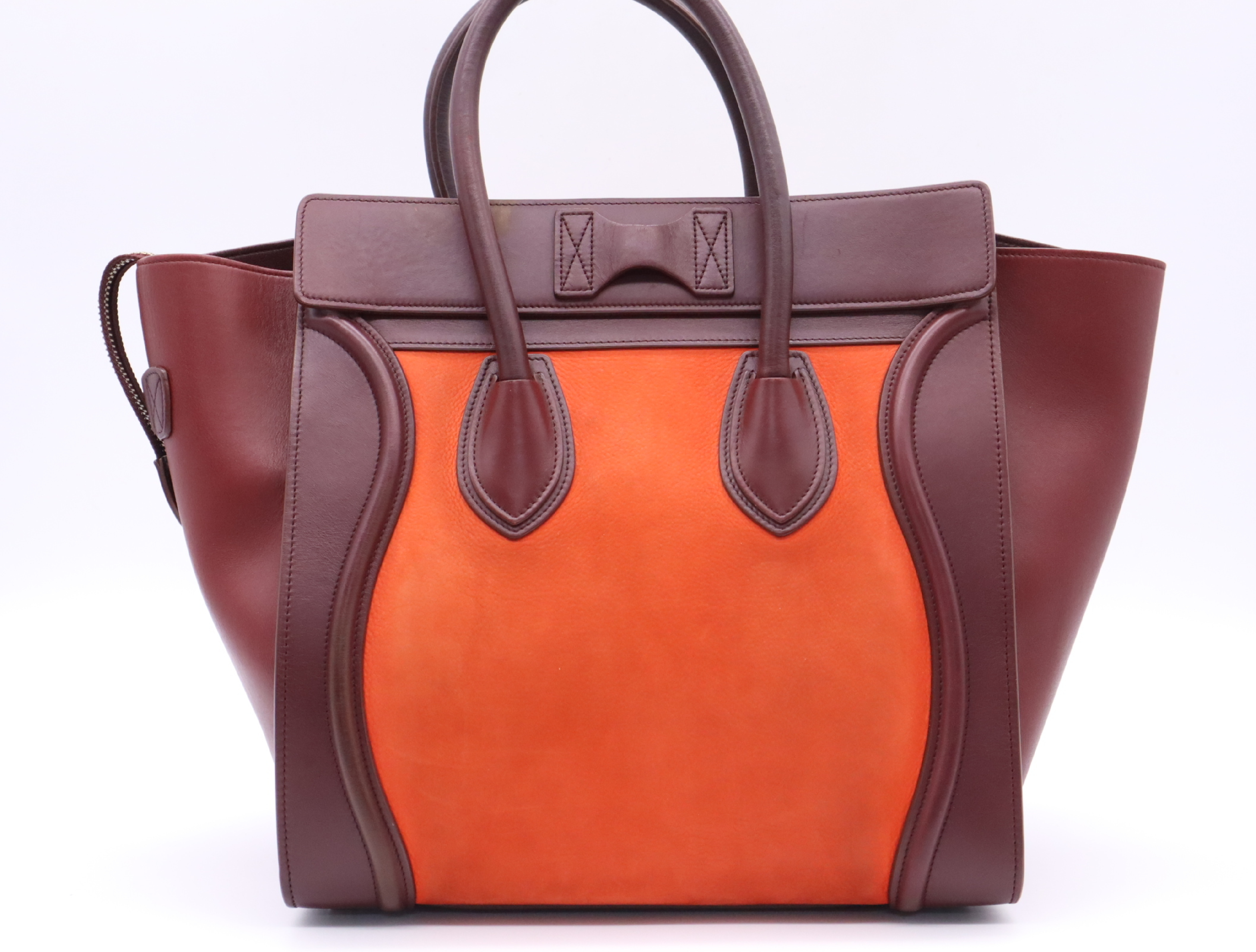 Leather Luggage Micro Shopper Tote Bag, Orange — view 2