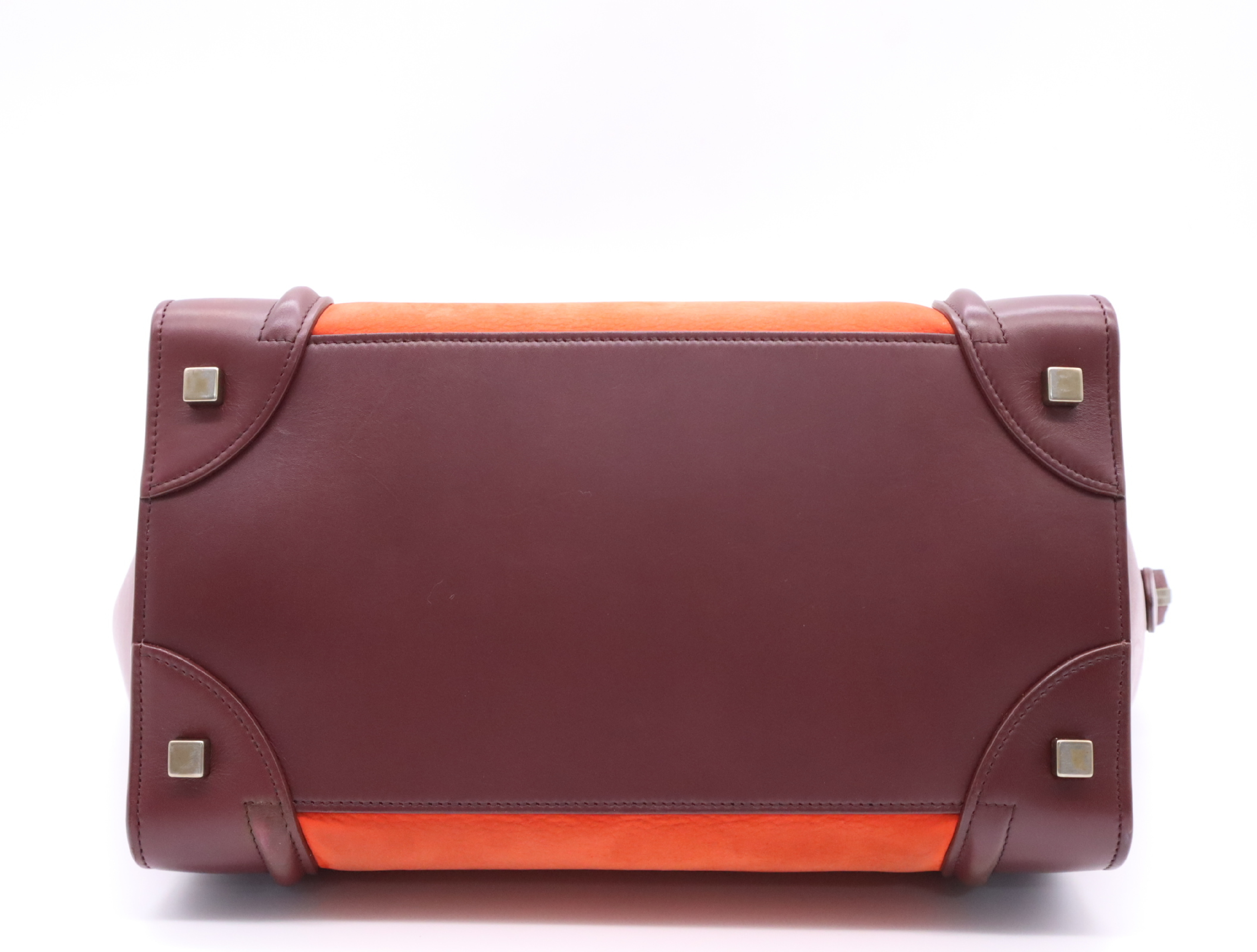 Leather Luggage Micro Shopper Tote Bag, Orange — view 4