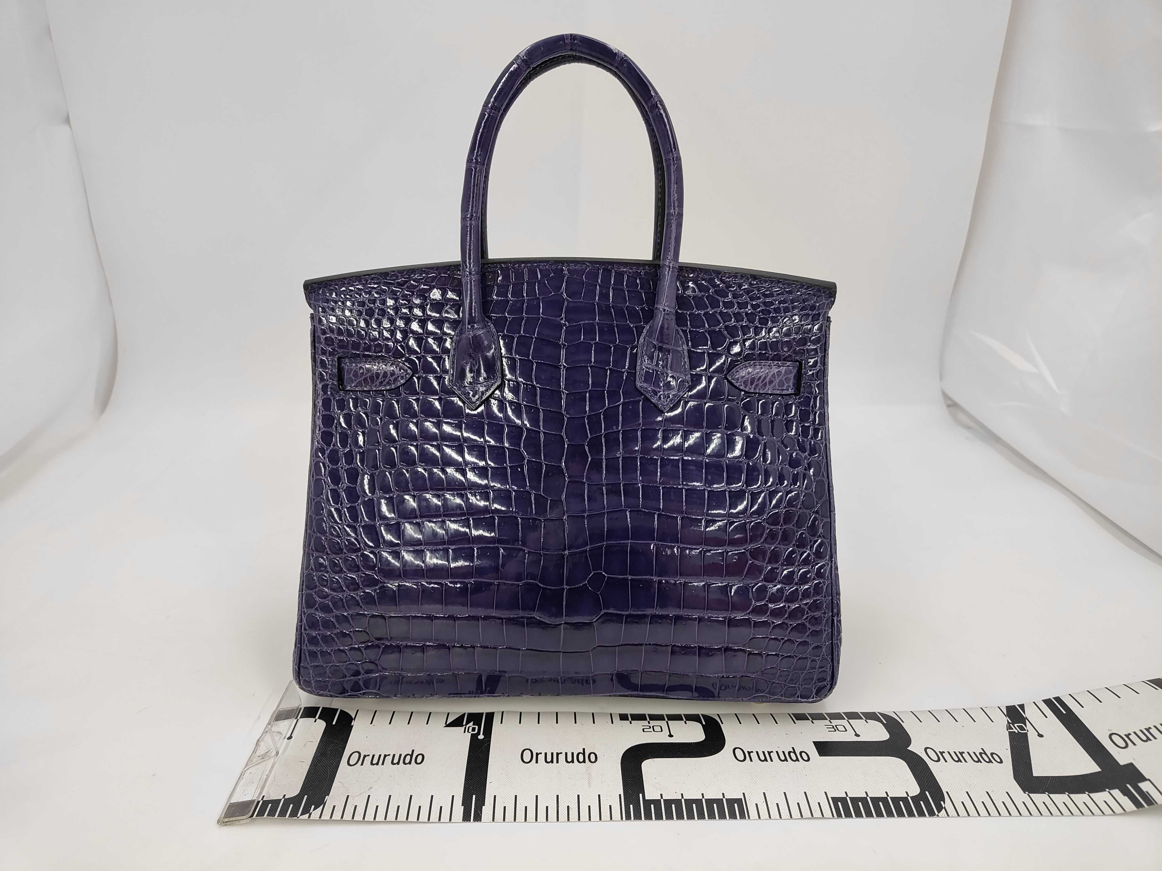 Birkin 30 Porosus Purple Handbag with Gold Hardware (Y stamp, 2020 model) — view 2