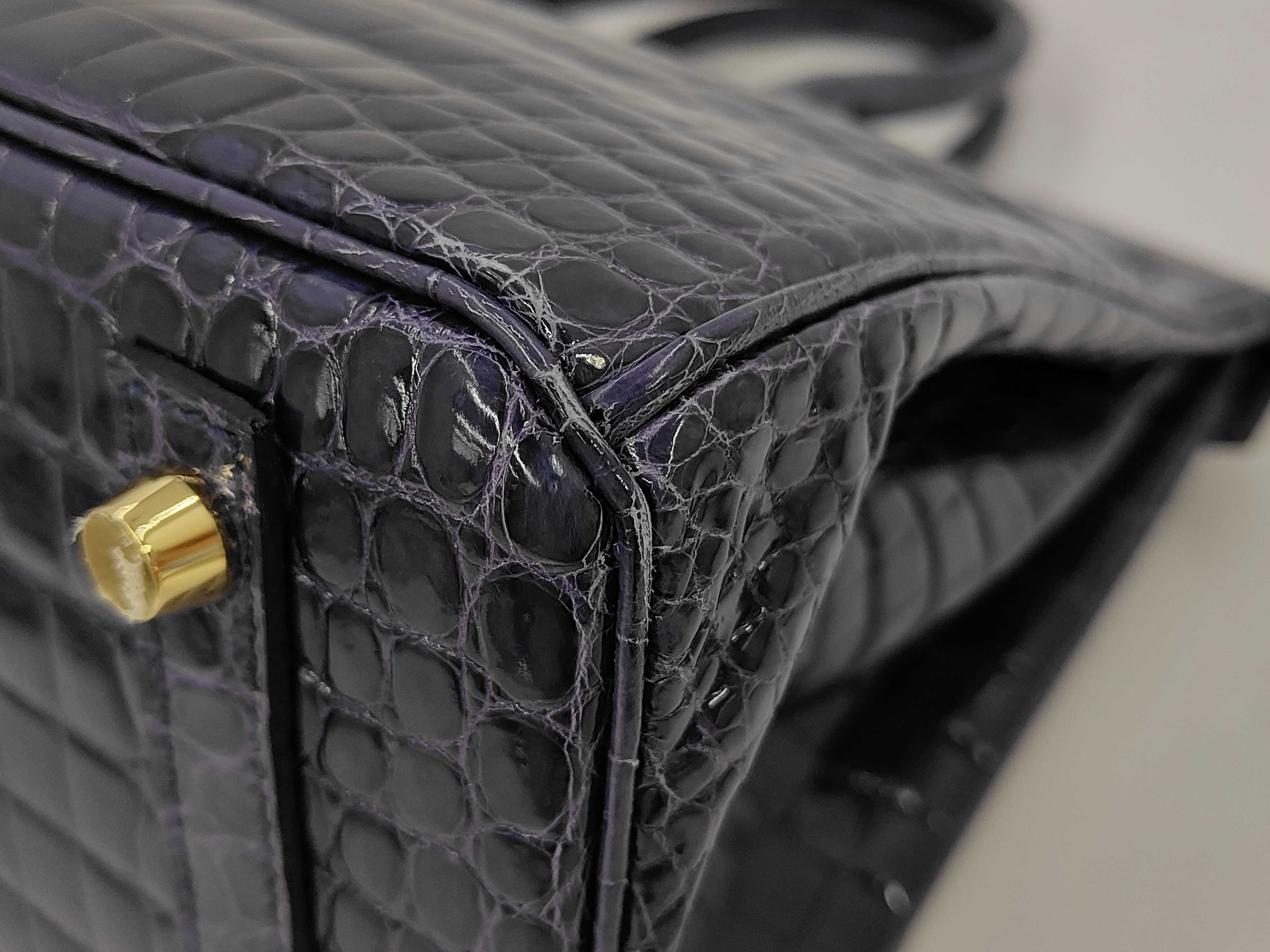 Birkin 30 Porosus Purple Handbag with Gold Hardware (Y stamp, 2020 model) — view 3