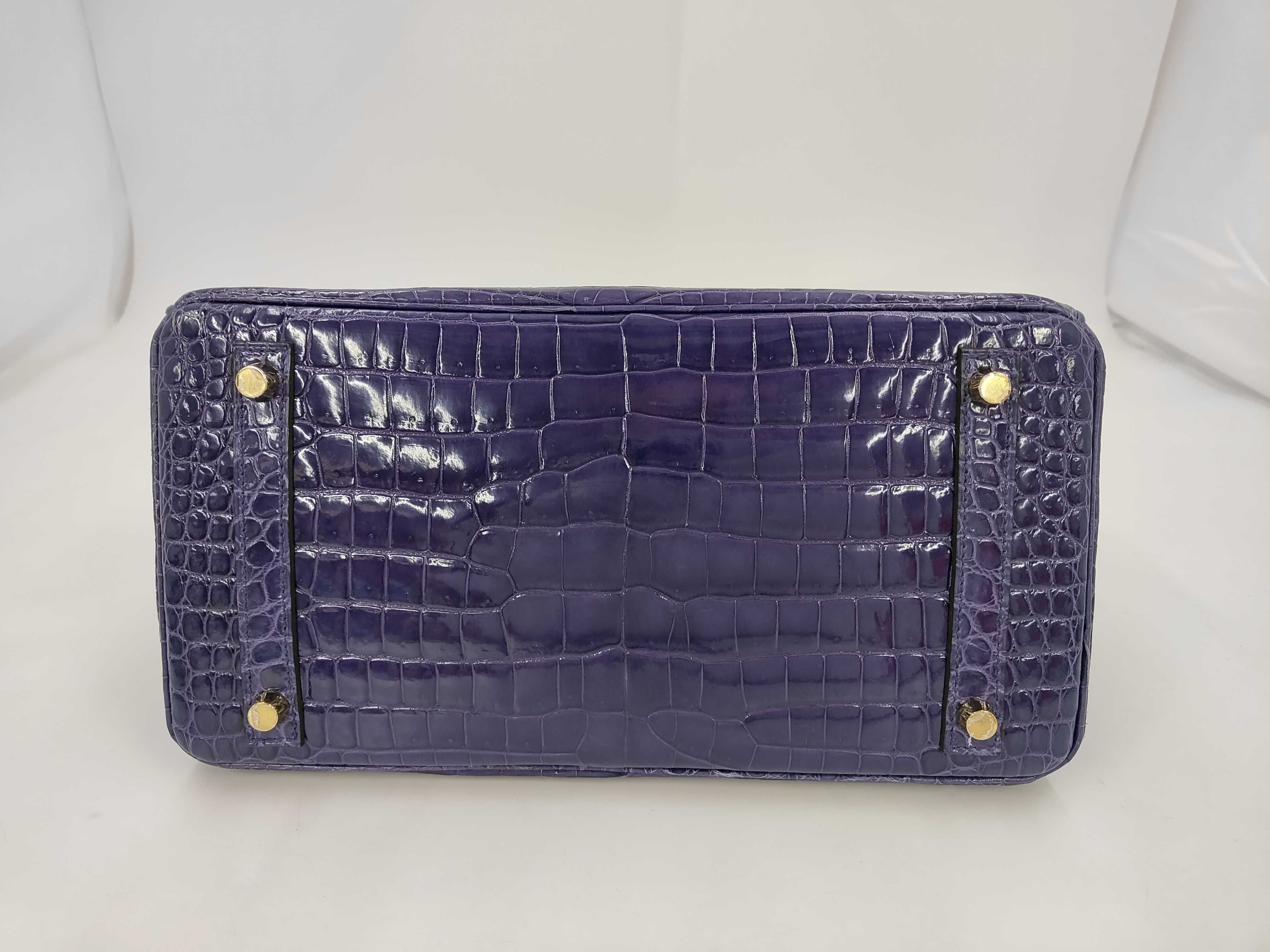 Birkin 30 Porosus Purple Handbag with Gold Hardware (Y stamp, 2020 model) — view 4