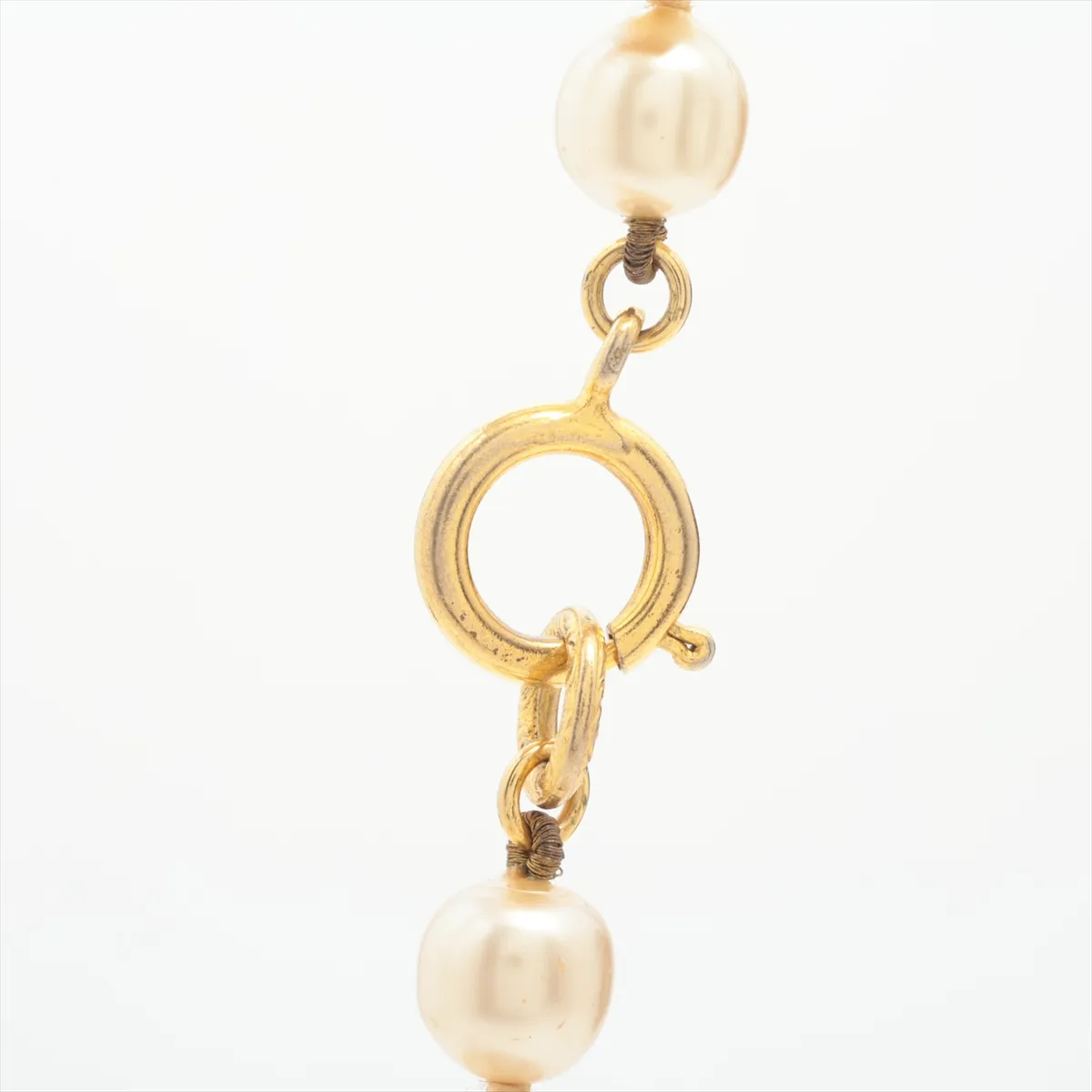 Coco Mark Necklace, GP x Rhinestone x Faux Pearl, Gold. Shows signs of wear including — view 3