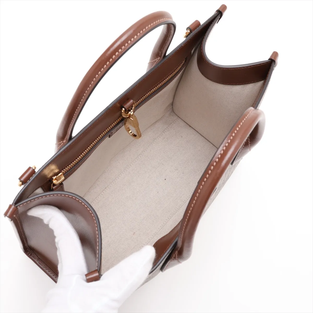 GG Supreme PVC x Leather 2-Way Handbag, Beige x Brown, 659983 — view 8