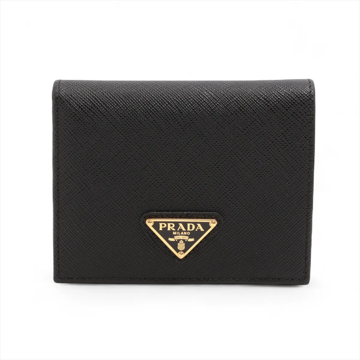 Saffiano Triangle Logo 1MV204 Leather Compact Wallet Black