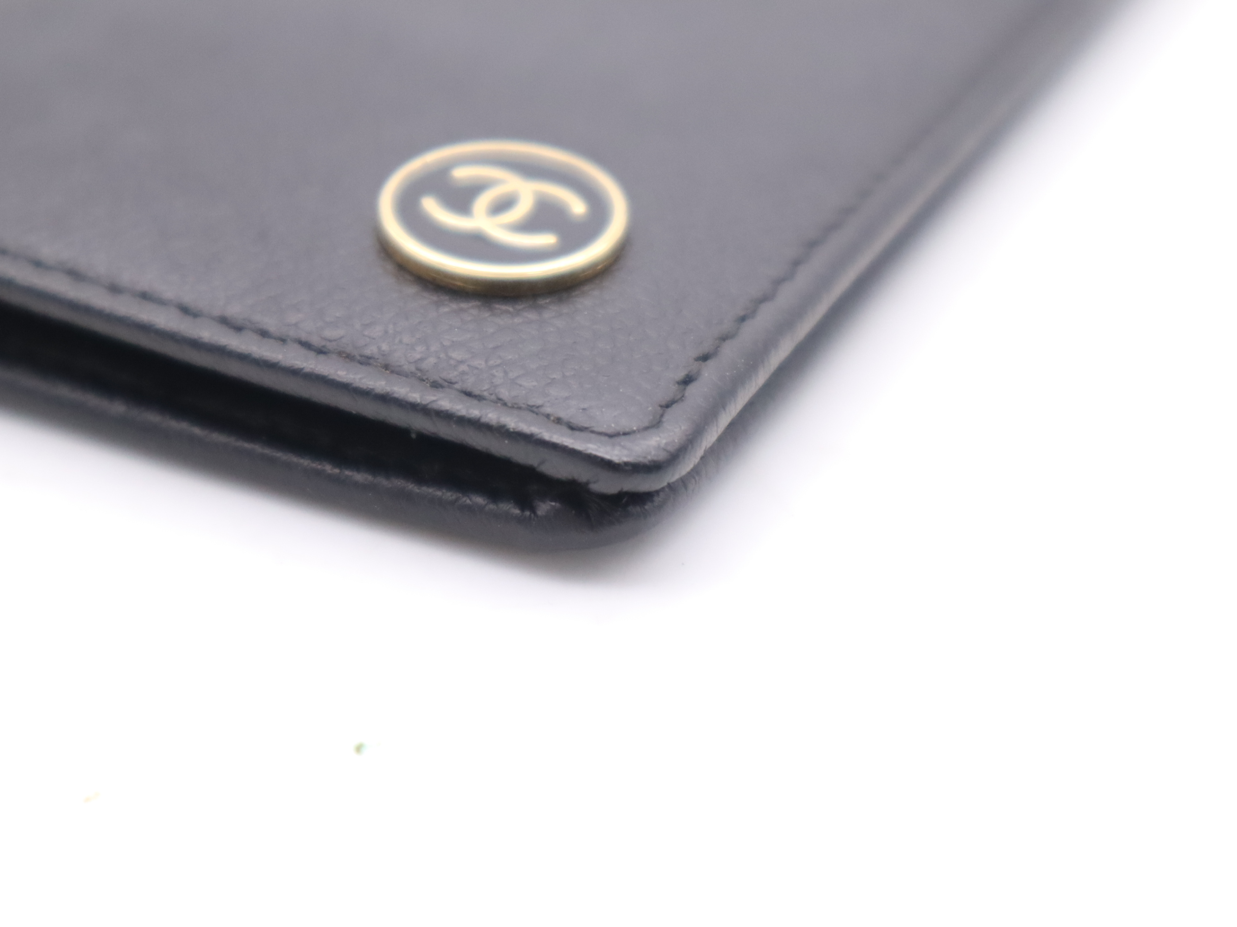 Leather Coco Button Card Case, Black with Gold Hardware, Includes Cards, Seals, and Box. (Card Case/Pass Case/Business Card Holder) — view 6