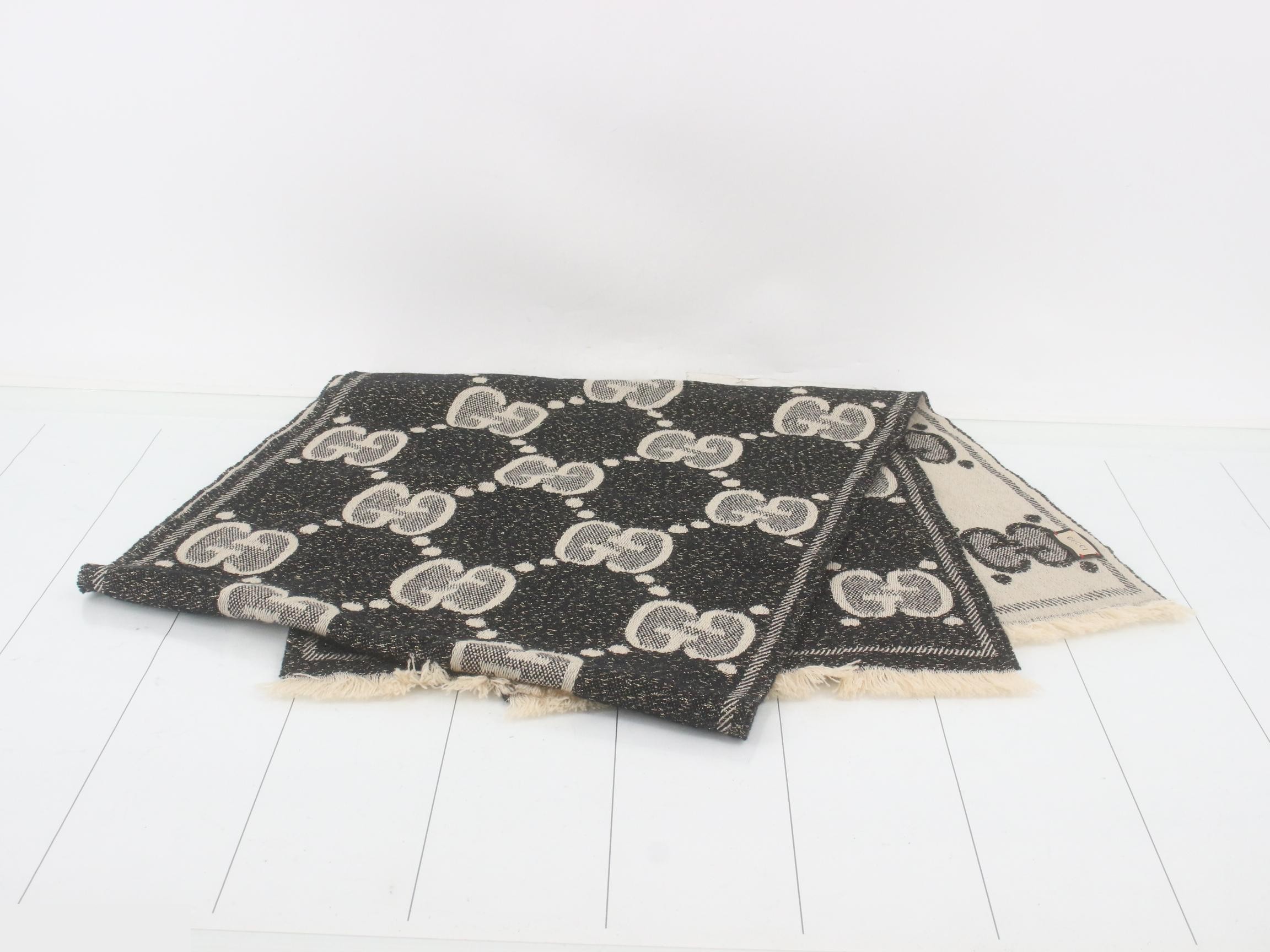 GG Wool Lame Jacquard Scarf, Item No. 598993, with tag. — view 3
