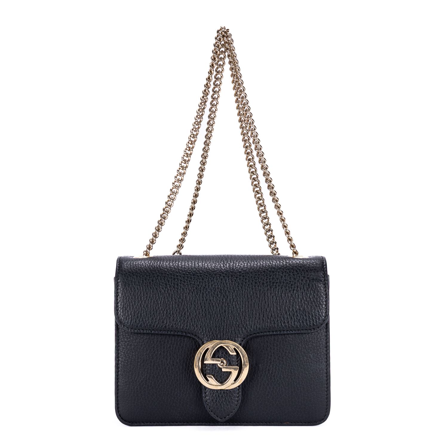 Interlocking G Chain Interlocking G Black Black Grained Leather Gold