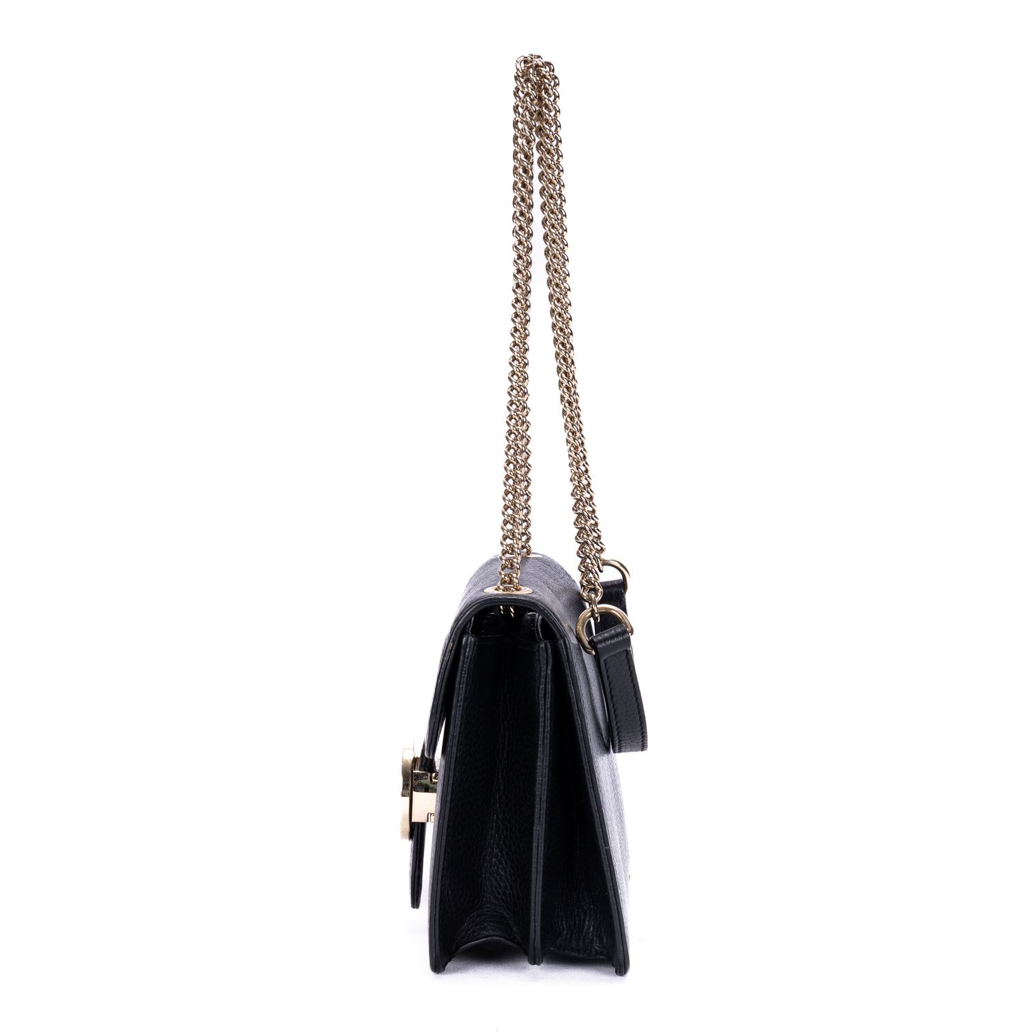 Interlocking G Chain Interlocking G Black Black Grained Leather Gold — view 3