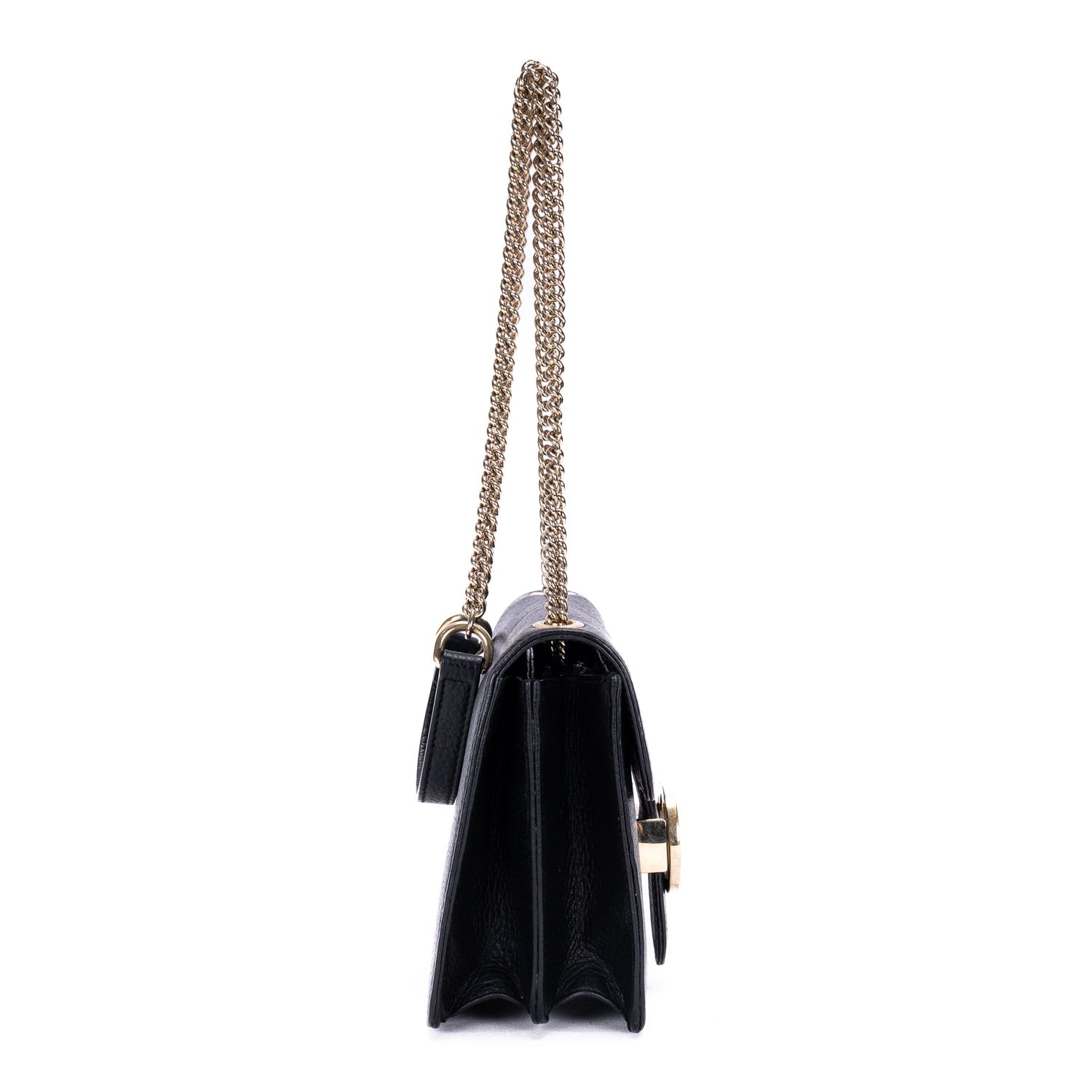 Interlocking G Chain Interlocking G Black Black Grained Leather Gold — view 4