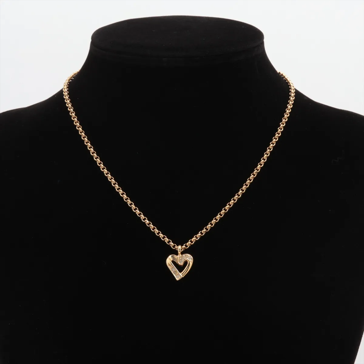 Heart Necklace, GP x Rhinestone, Gold, — view 5