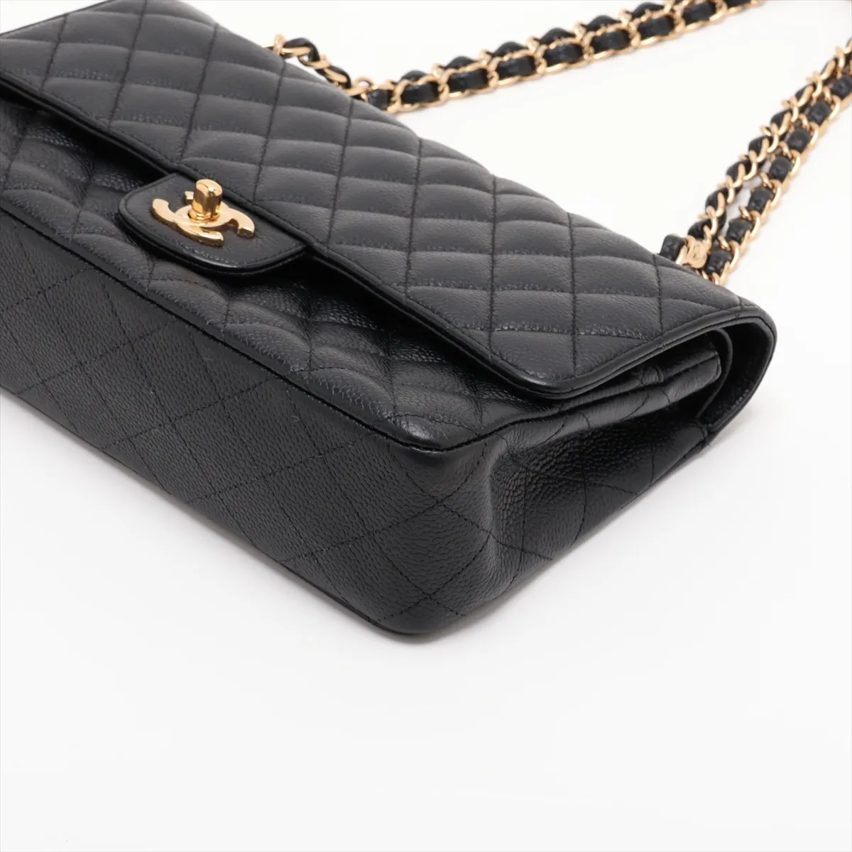 [Individually packaged] Chanel Matelassé 25 Caviar Skin Double Flap Double Chain Bag, Black with Gold Hardware, 14441721, Series 14, A01112 — view 3