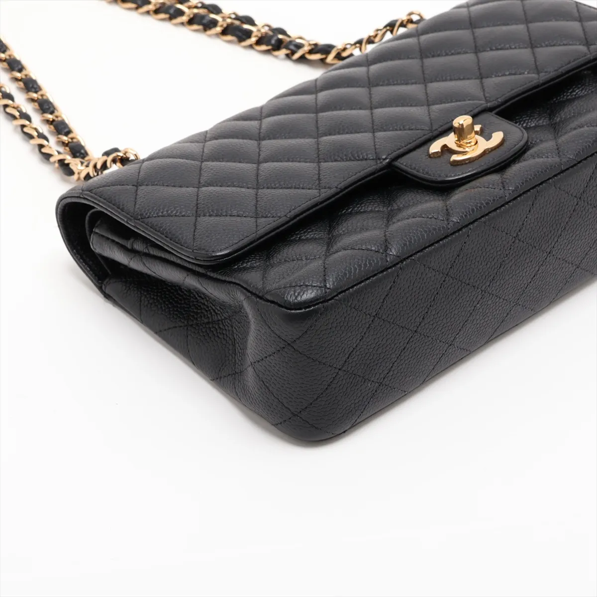 [Individually packaged] Chanel Matelassé 25 Caviar Skin Double Flap Double Chain Bag, Black with Gold Hardware, 14441721, Series 14, A01112 — view 4
