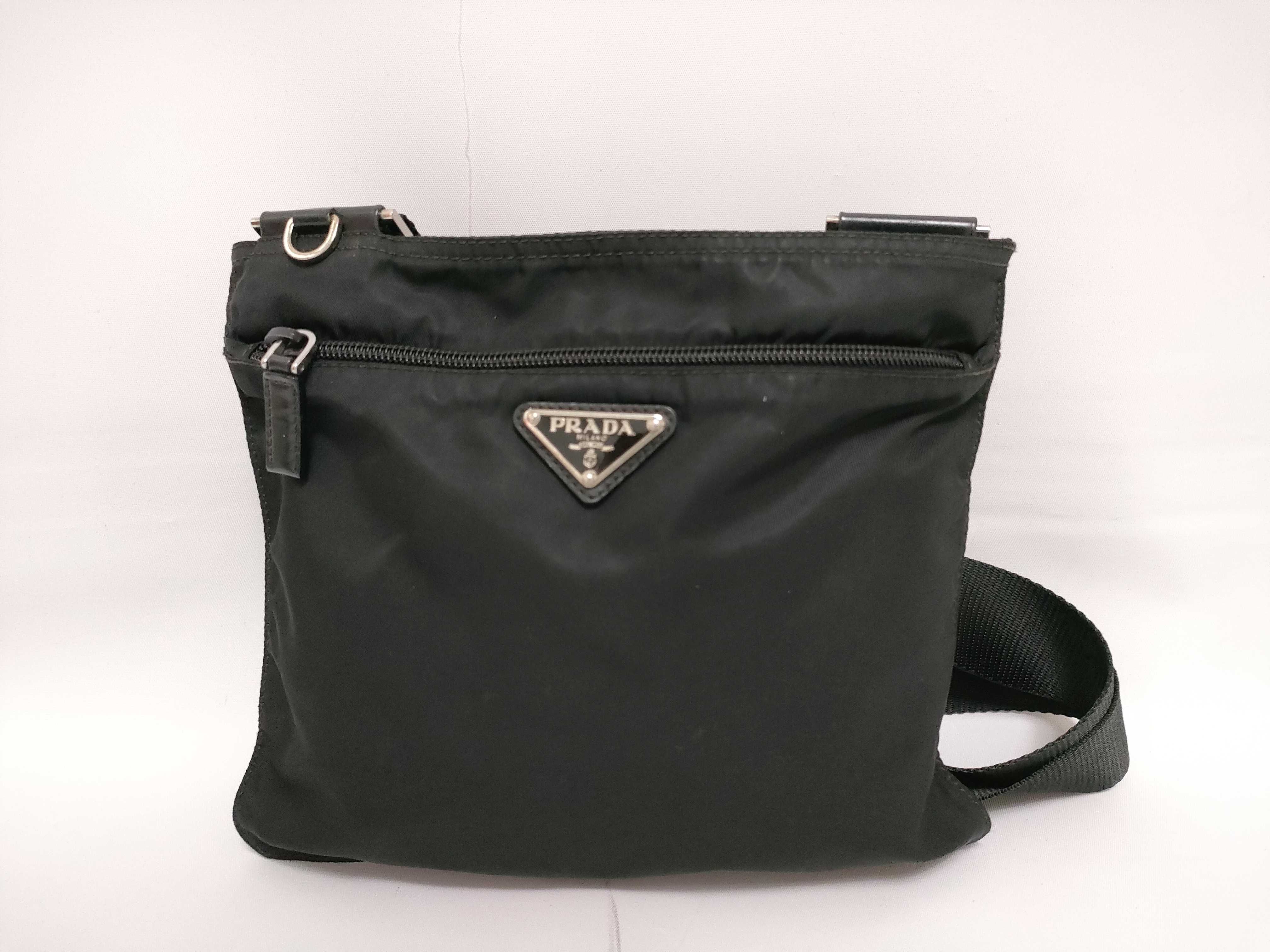 Nylon Shoulder Bag with Triangle Logo, White Tag, Size 160