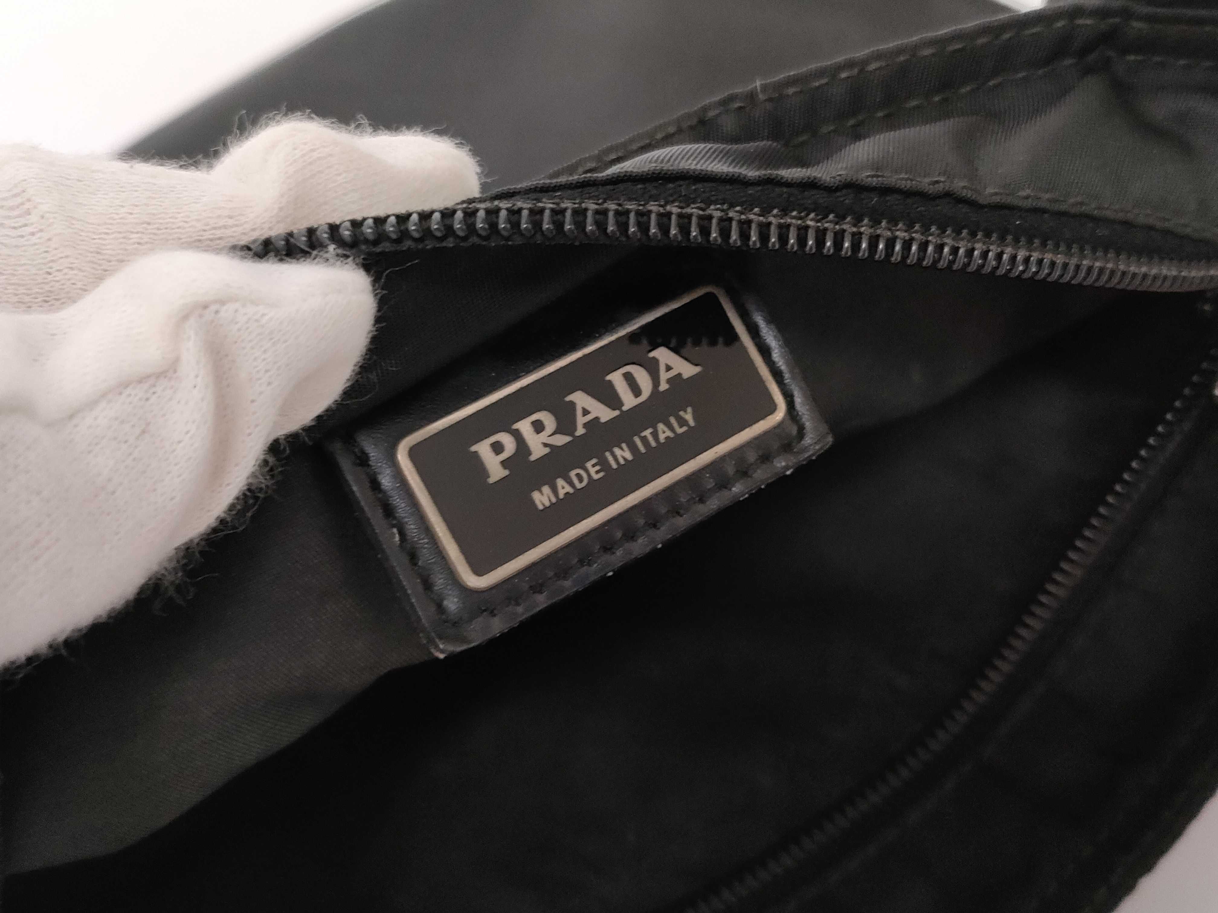 Nylon Shoulder Bag with Triangle Logo, White Tag, Size 160 — view 10