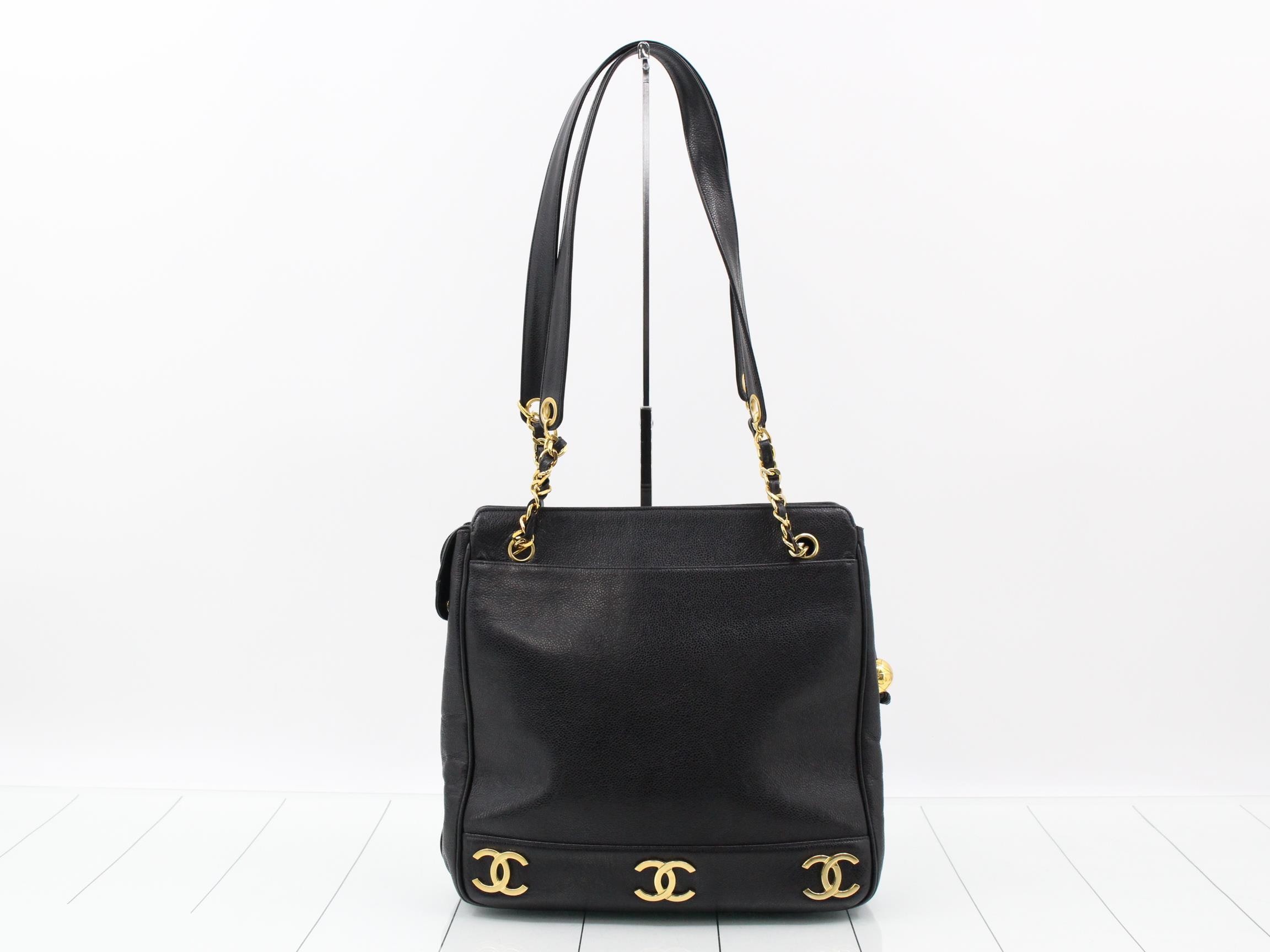 Triple Coco Mark Caviar Skin Chain Shoulder Bag — view 2