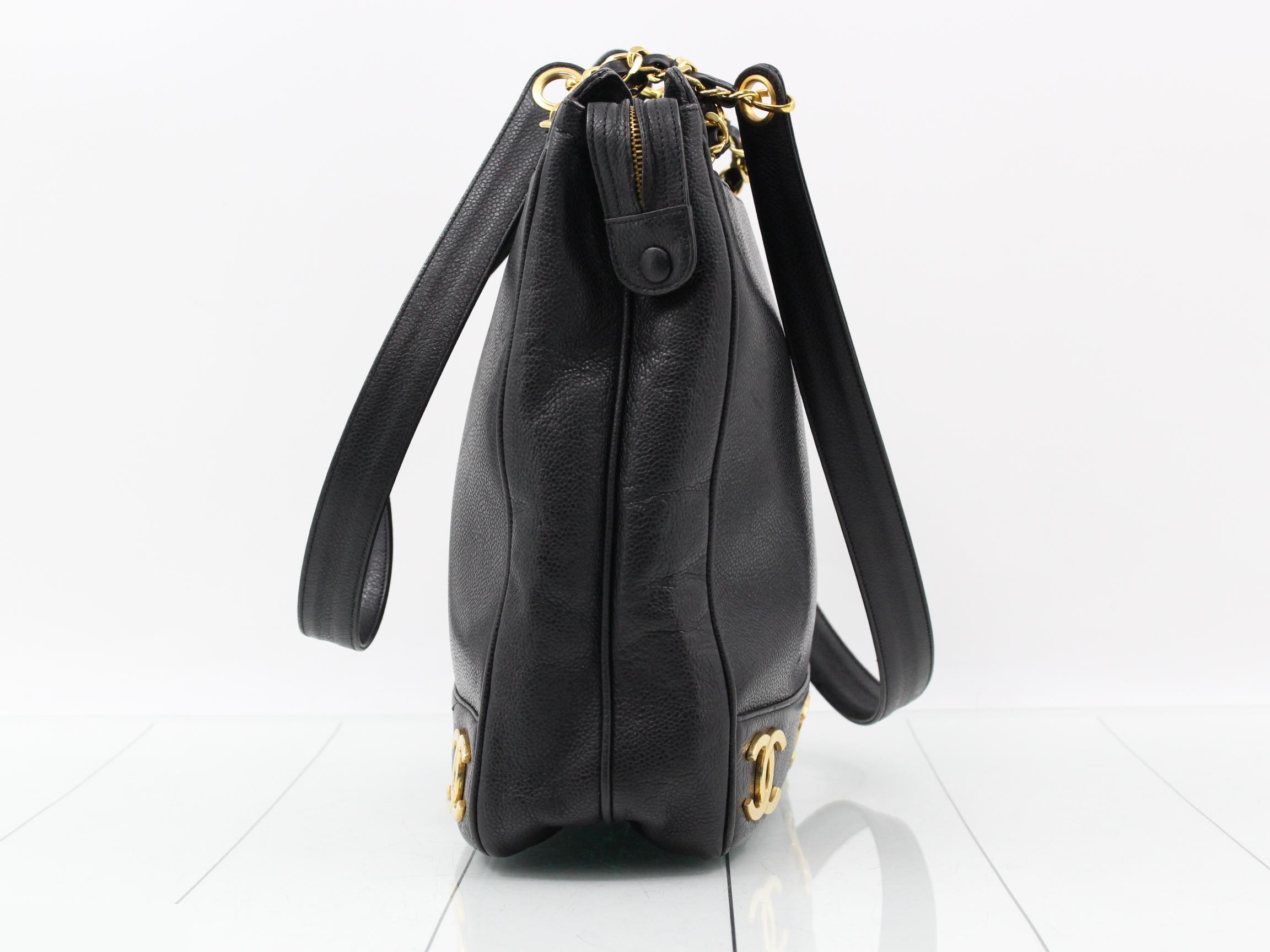 Triple Coco Mark Caviar Skin Chain Shoulder Bag — view 3