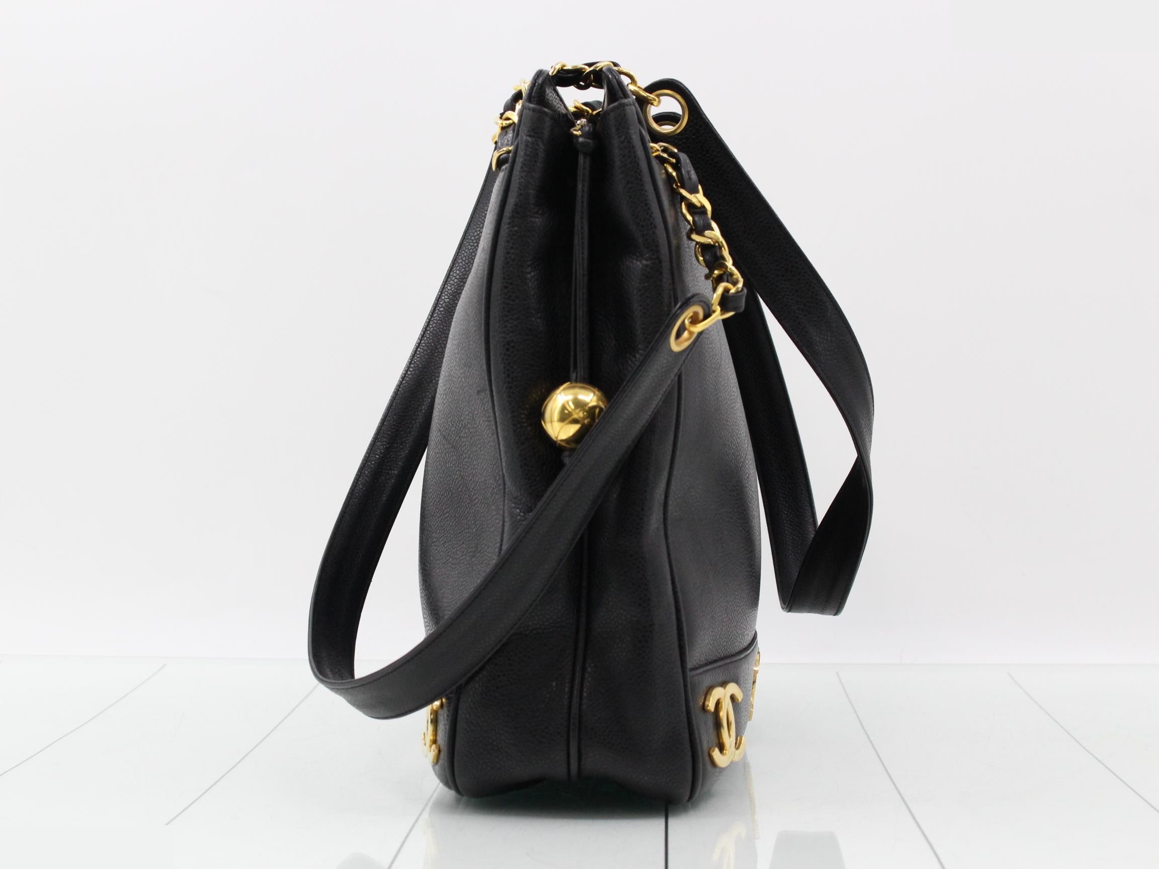Triple Coco Mark Caviar Skin Chain Shoulder Bag — view 4