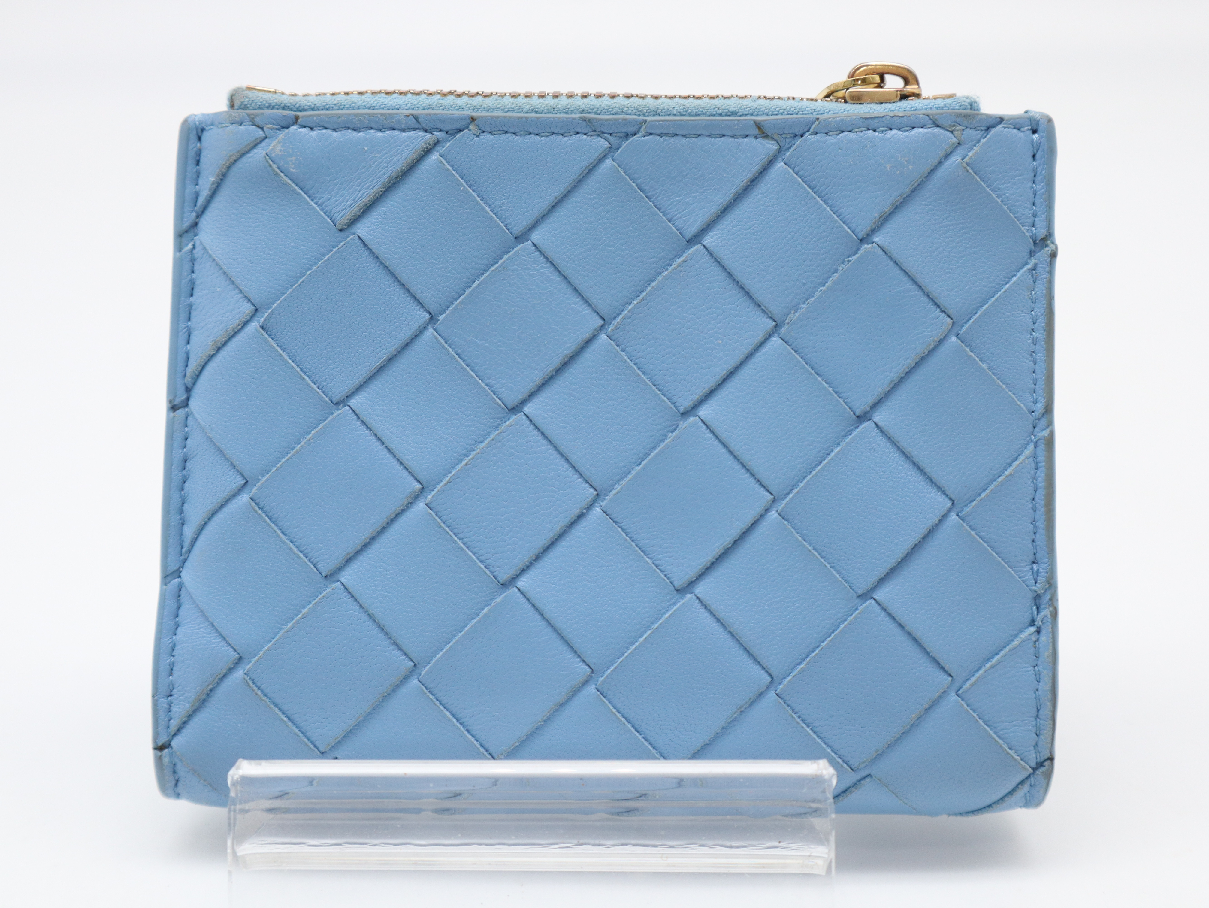 Intrecciato Bi-fold Wallet, Blue — view 2