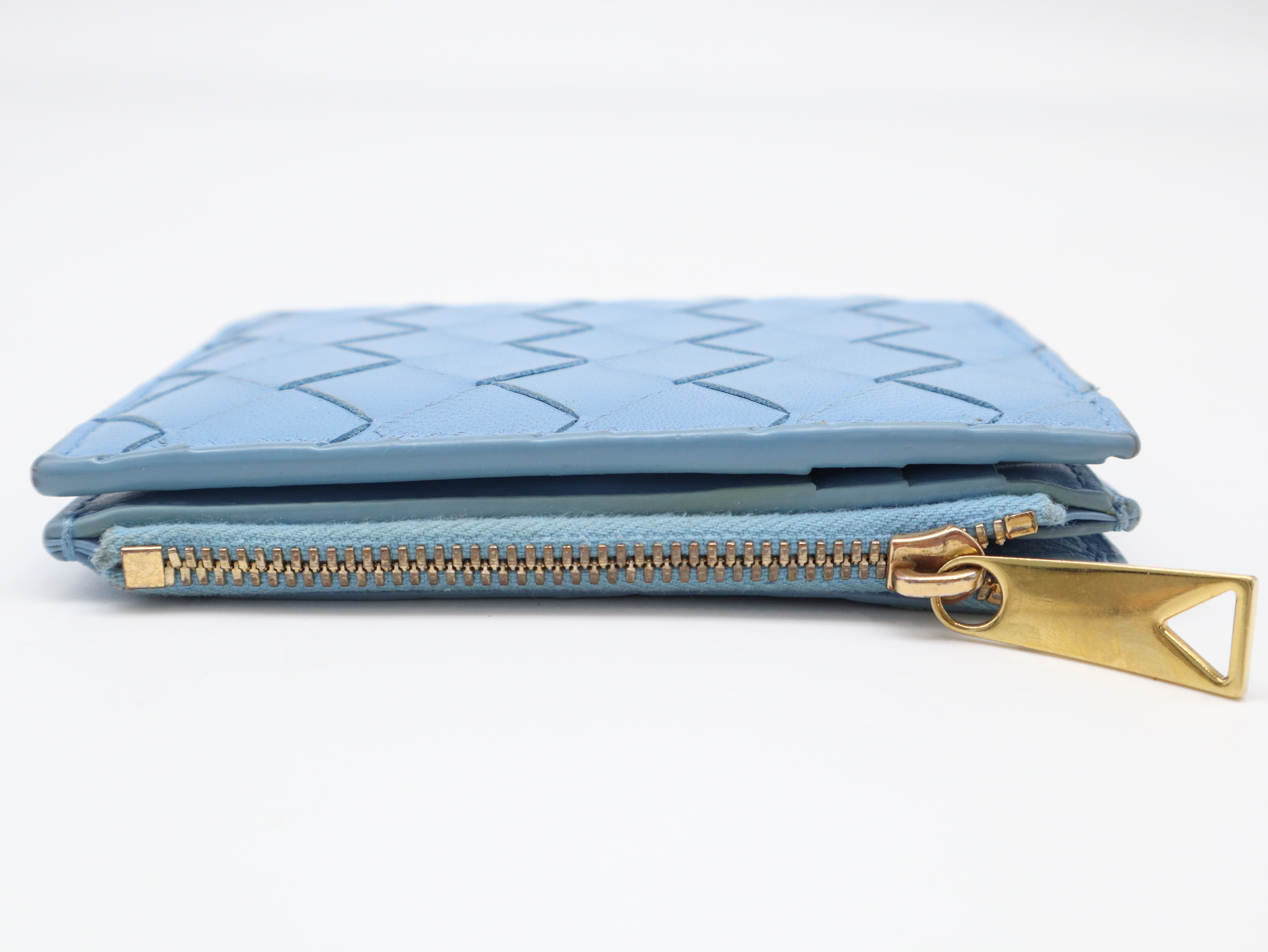 Intrecciato Bi-fold Wallet, Blue — view 3