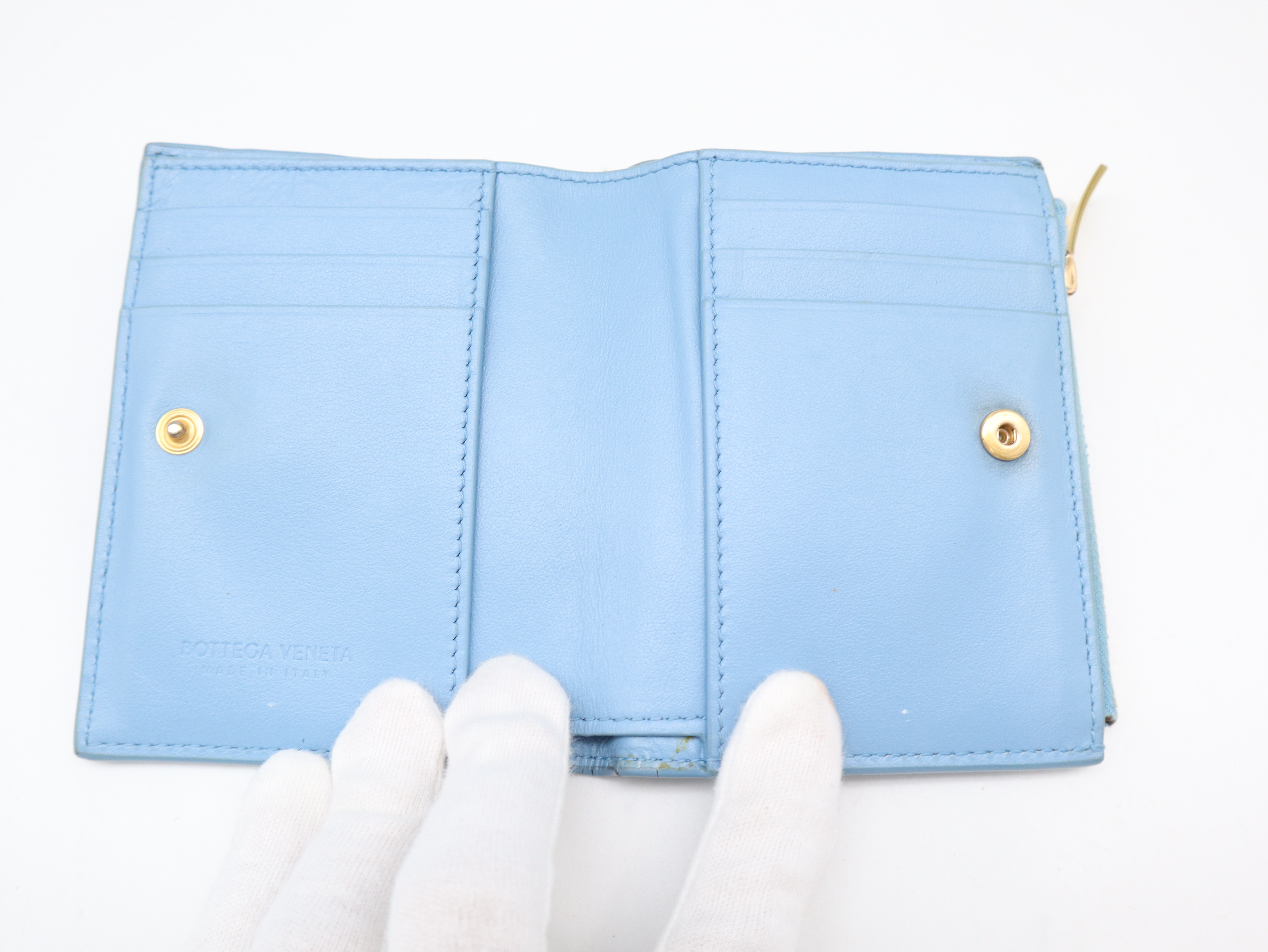 Intrecciato Bi-fold Wallet, Blue — view 9