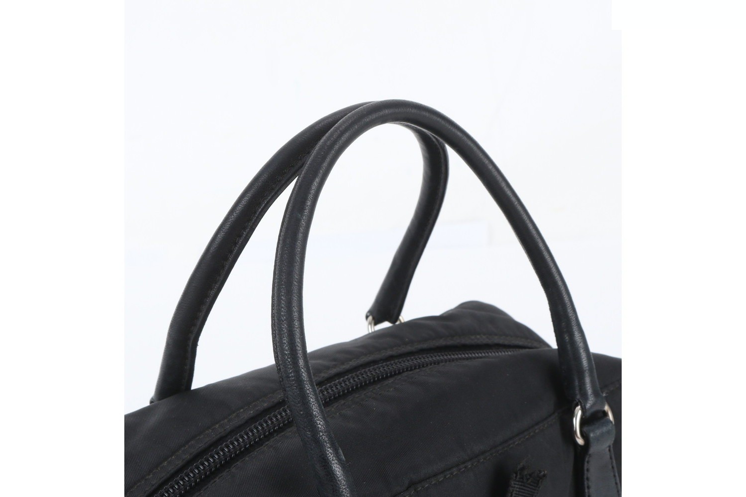 Tessuto Nylon Triangle Logo Leather Handbag with White Tag — view 2