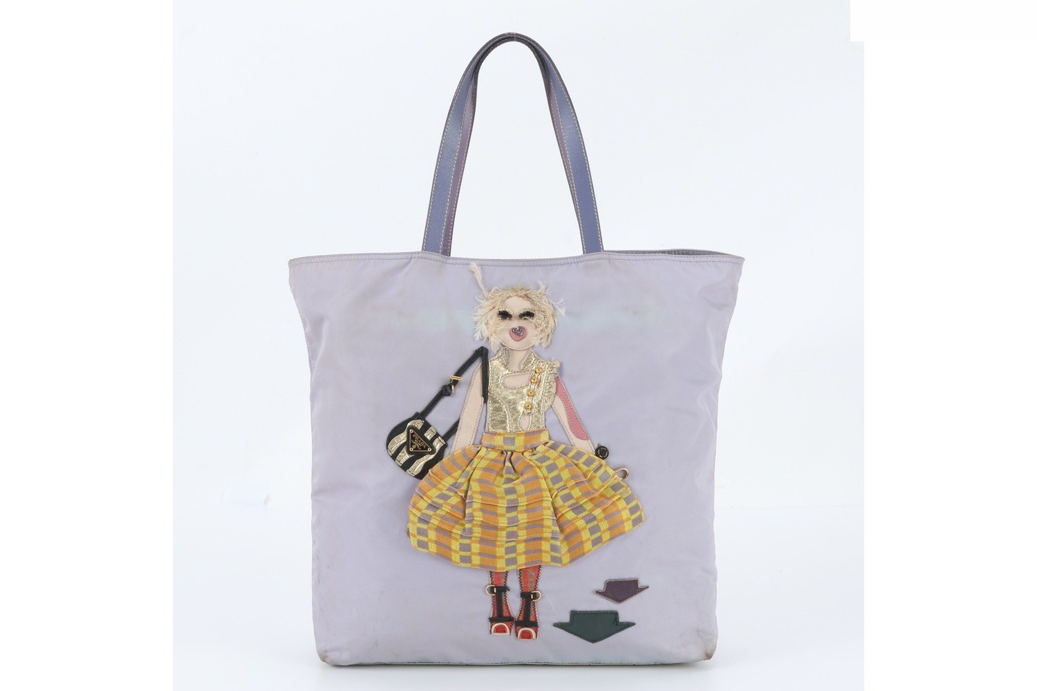 Tessuto Nylon Triangle Logo Doll Embroidery Leather Tote Bag