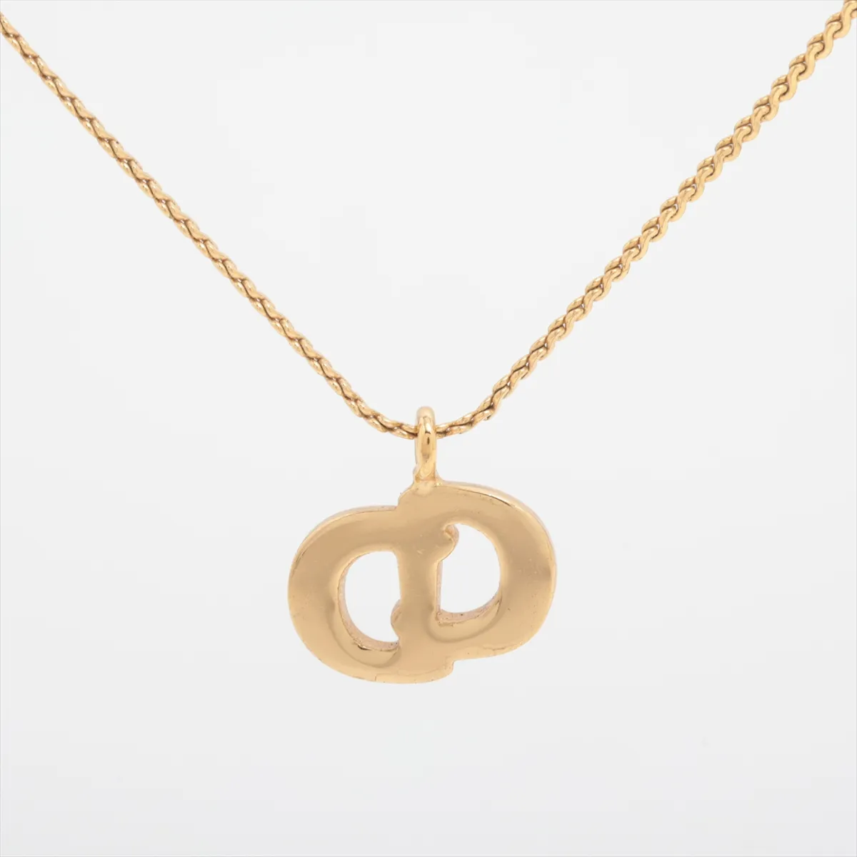 CD logo necklace, gold-plated with rhinestones. Shows signs of wear, — view 2