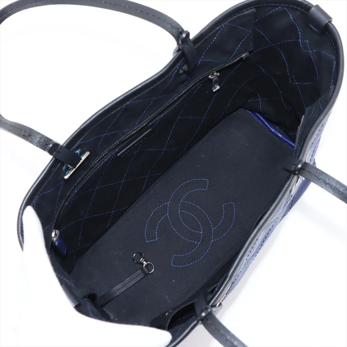 Wild Stitch Caviar Skin Tote Bag, Leather, Blue, Silver Hardware, 19246219, Serial Number 19 — view 7