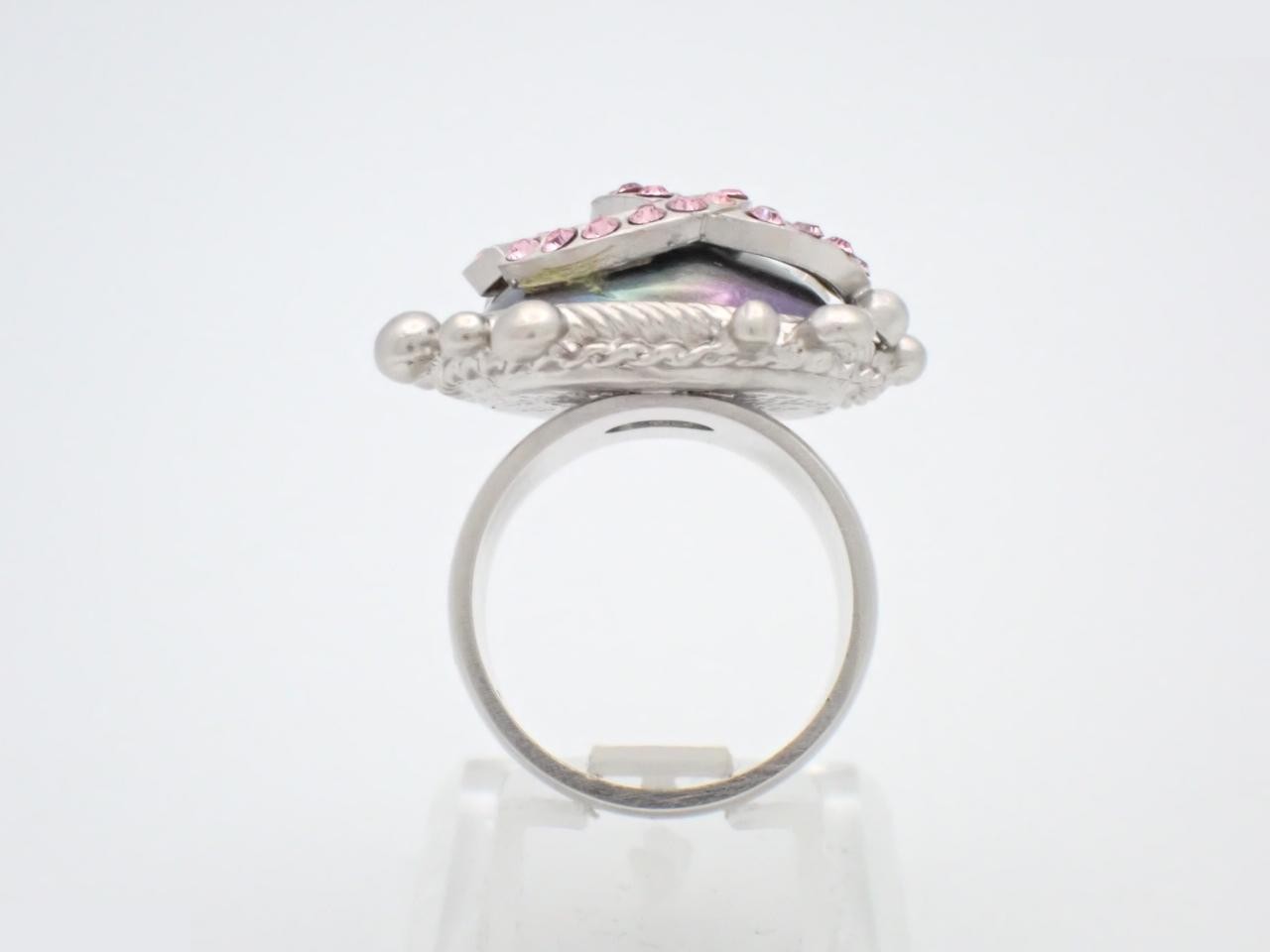 Coco Mark Rhinestone Pearl Ring, 02C, with Box, Size #14 — view 3