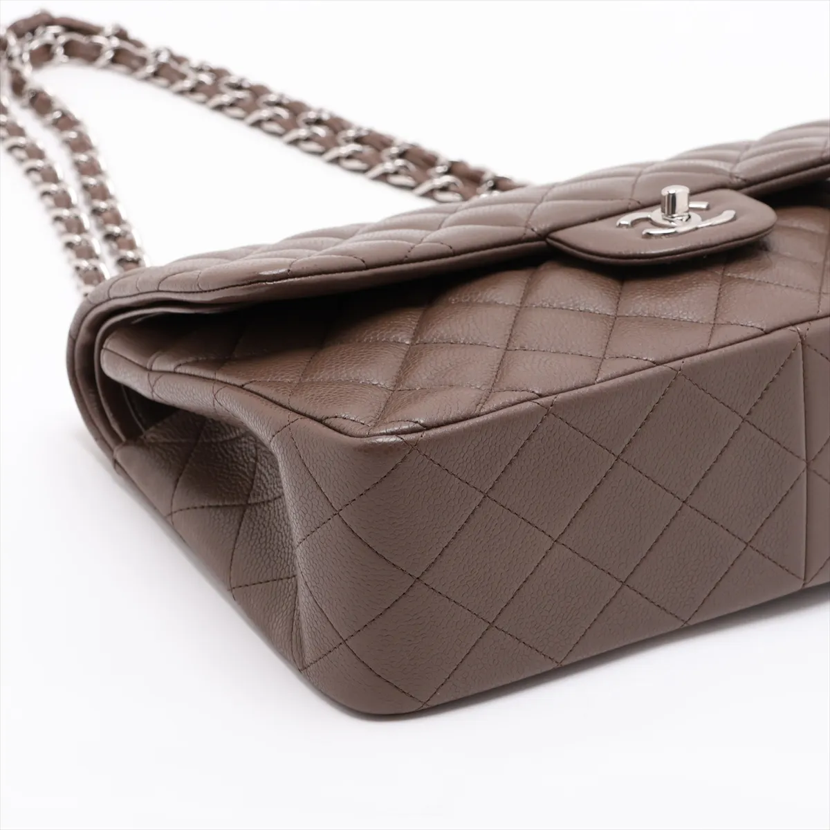[Individually packaged] Chanel Large Matelassé 30 Caviar Skin Double Flap Double Chain Bag, Brown, Silver Hardware, 16710538, Serial Number 16-series, A58600 — view 4